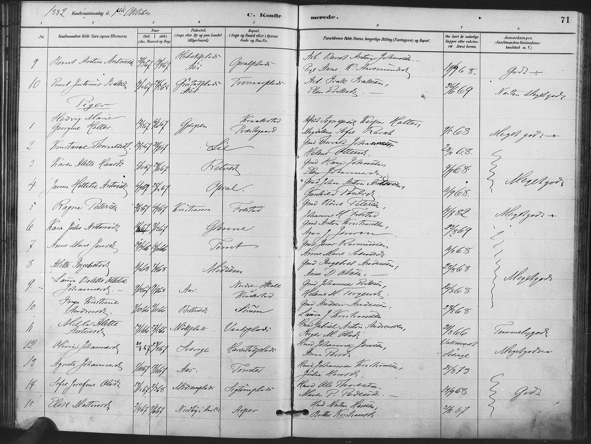 Kråkstad prestekontor Kirkebøker, AV/SAO-A-10125a/F/Fa/L0009: Parish register (official) no. I 9, 1880-1892, p. 71