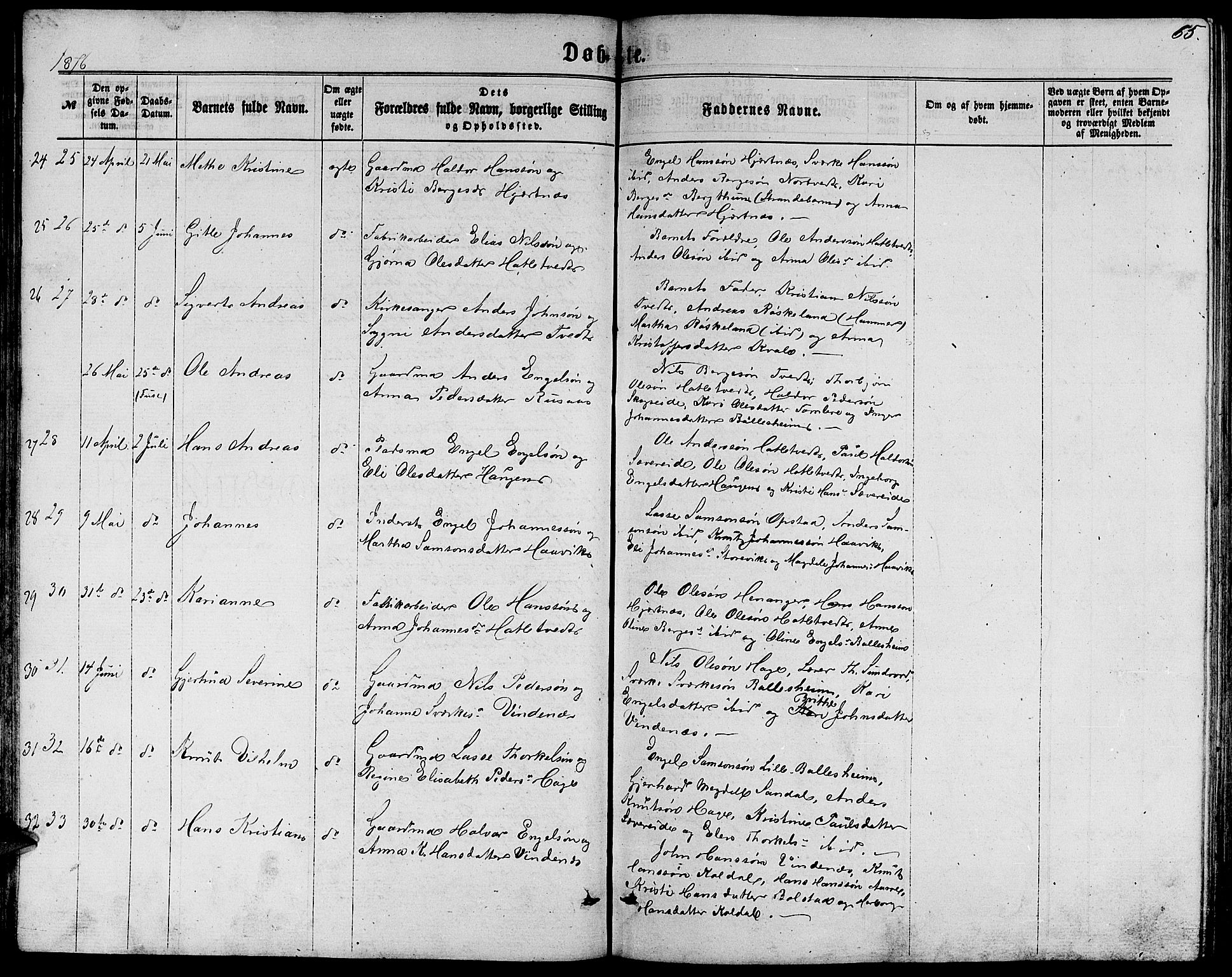 Fusa sokneprestembete, SAB/A-75401/H/Hab: Parish register (copy) no. C 1, 1861-1885, p. 65