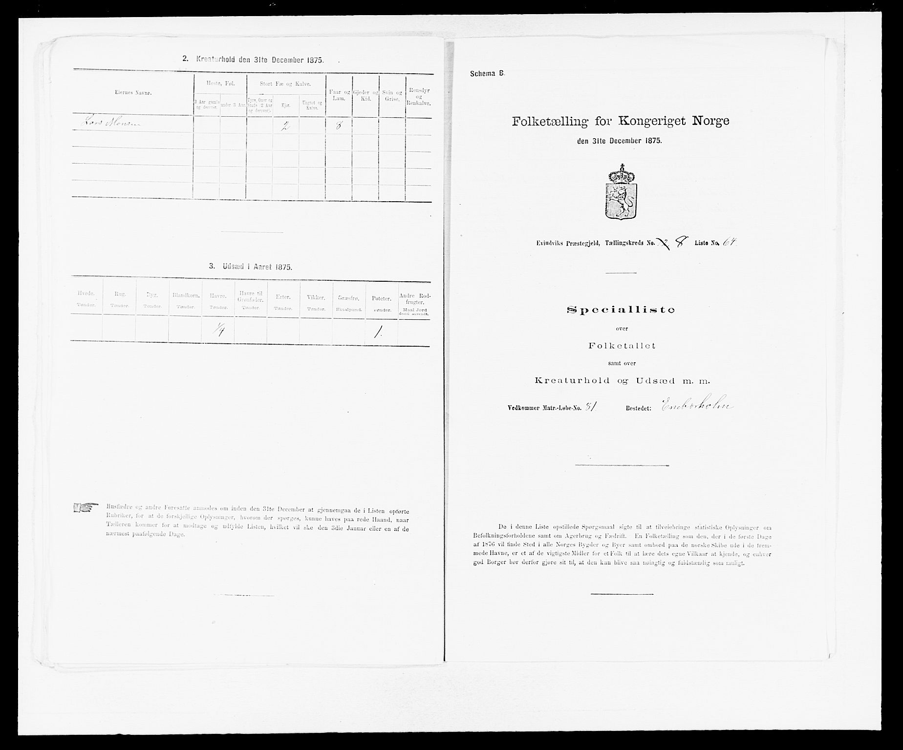 SAB, 1875 census for 1411P Eivindvik, 1875, p. 853