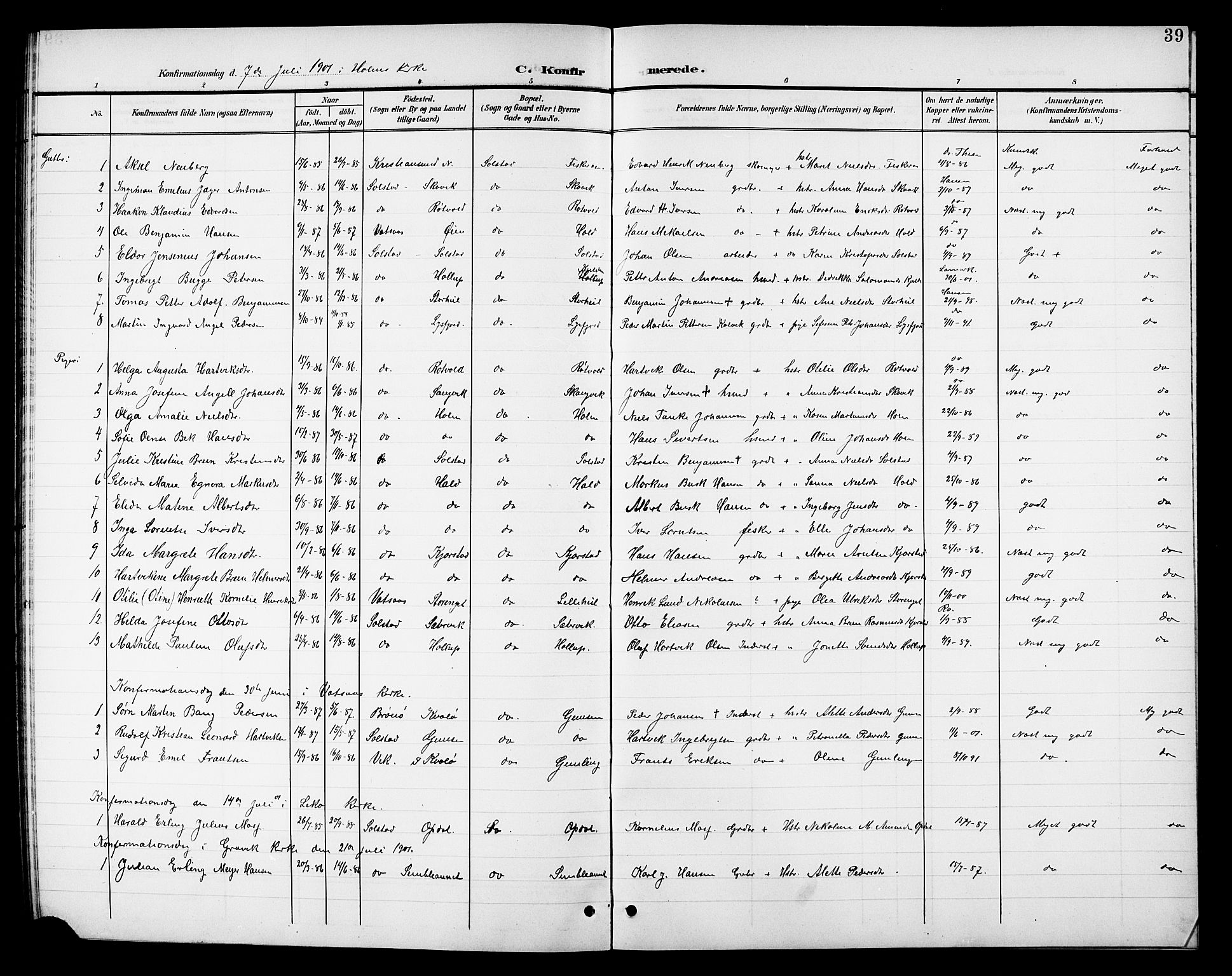 Ministerialprotokoller, klokkerbøker og fødselsregistre - Nordland, AV/SAT-A-1459/811/L0170: Parish register (copy) no. 811C02, 1896-1908, p. 39