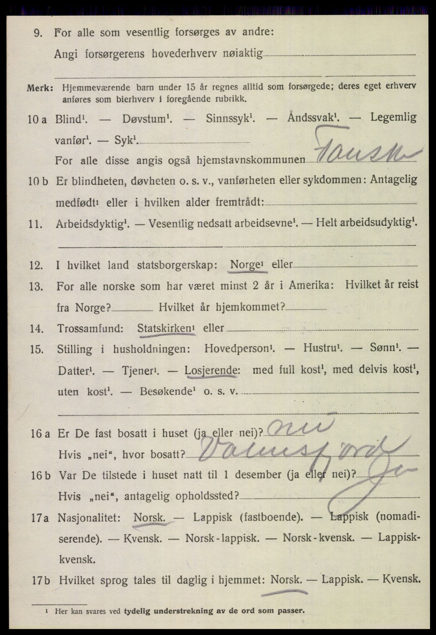 SAT, 1920 census for Fauske, 1920, p. 2893