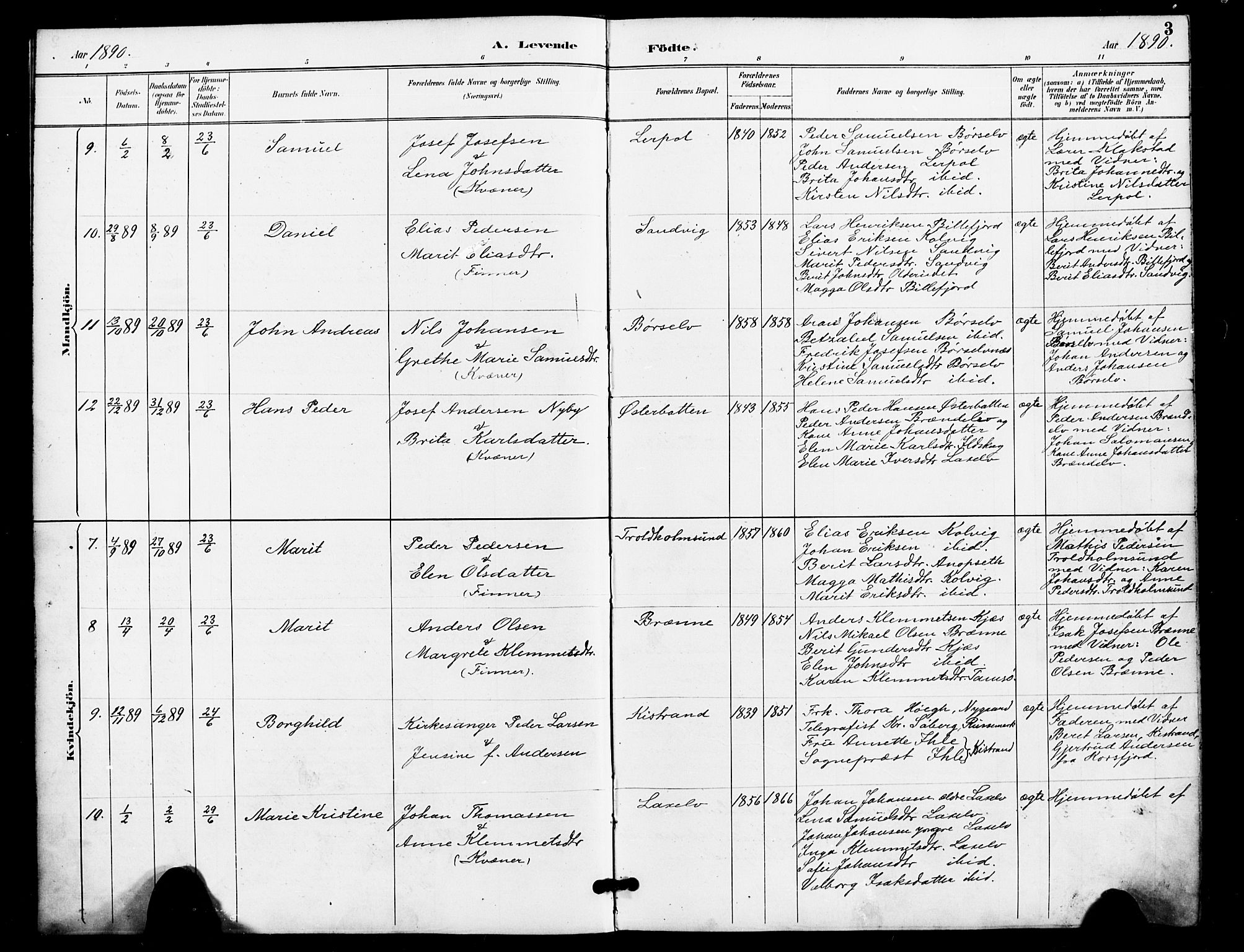 Kistrand/Porsanger sokneprestembete, AV/SATØ-S-1351/H/Ha/L0008.kirke: Parish register (official) no. 8, 1890-1898, p. 3