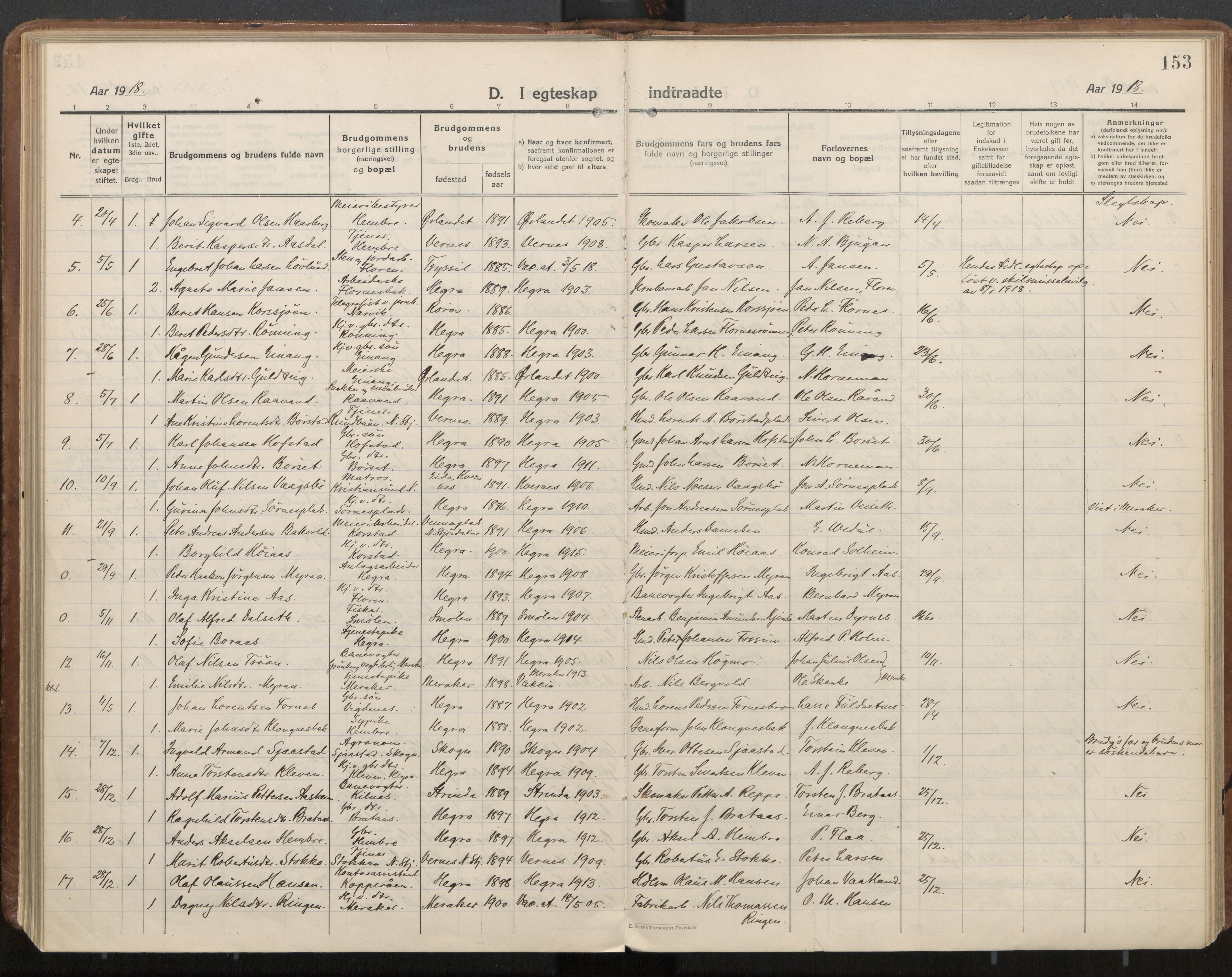 Ministerialprotokoller, klokkerbøker og fødselsregistre - Nord-Trøndelag, SAT/A-1458/703/L0037: Parish register (official) no. 703A10, 1915-1932, p. 153
