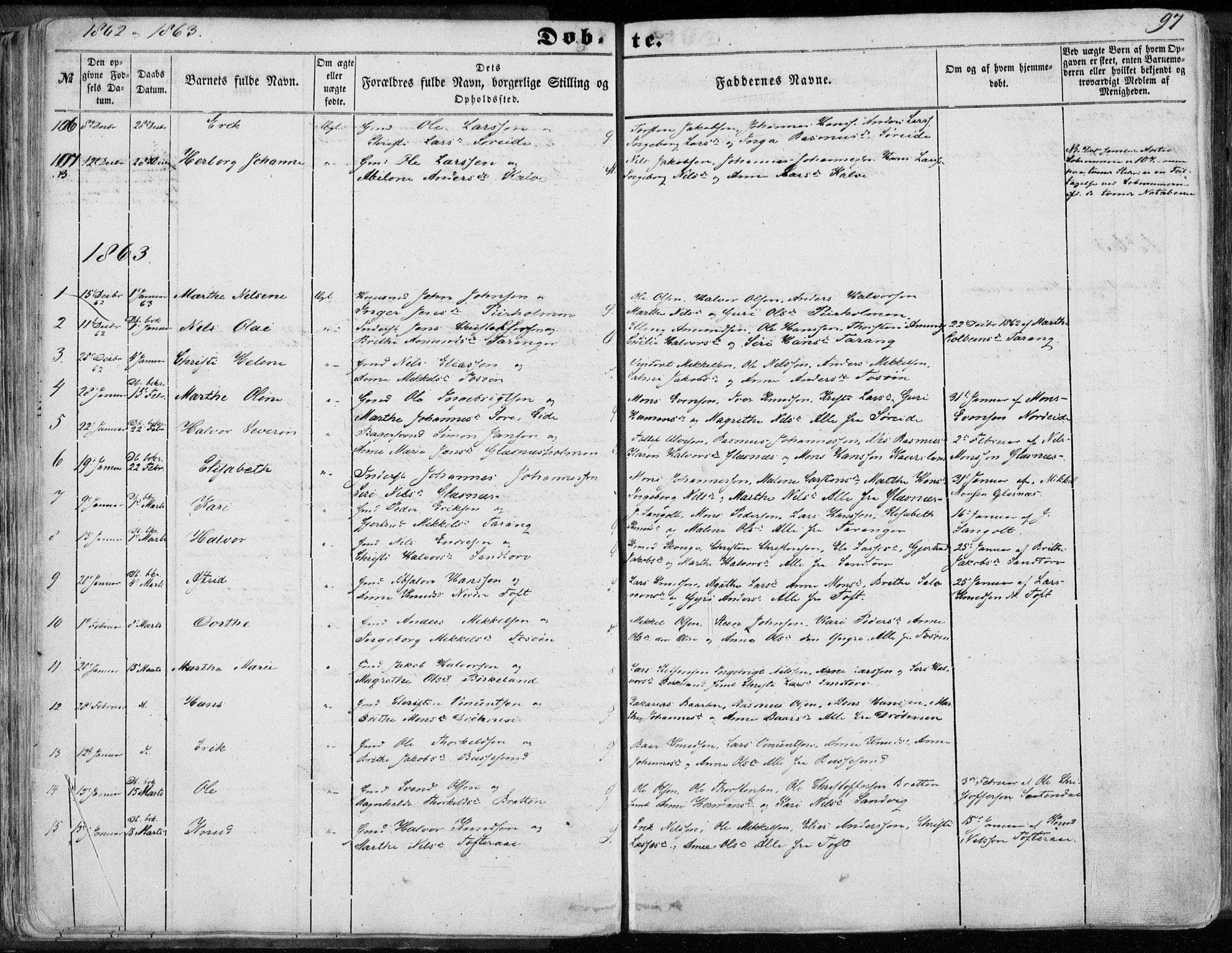 Sund sokneprestembete, SAB/A-99930: Parish register (official) no. A 14, 1850-1866, p. 97