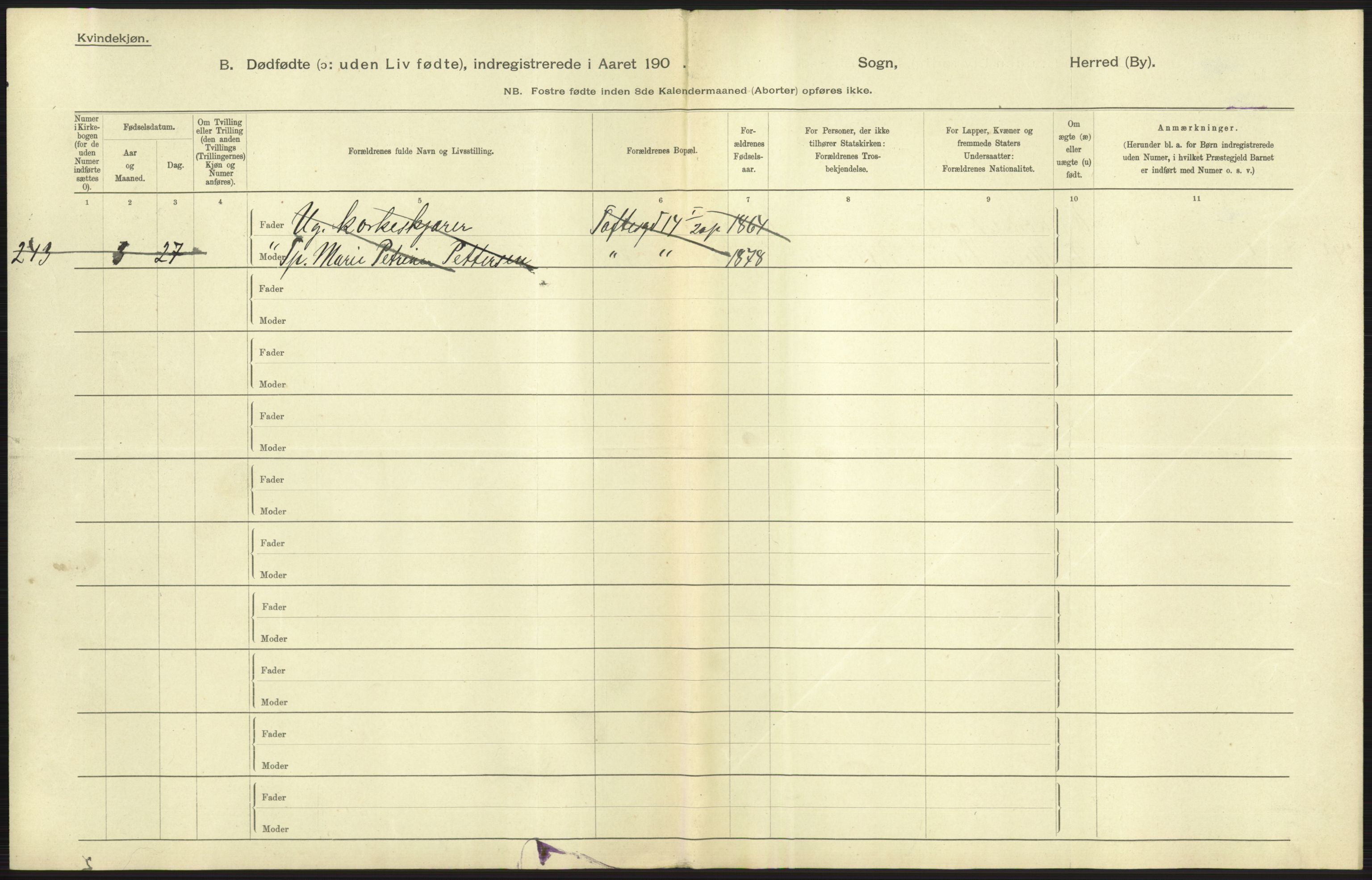 Statistisk sentralbyrå, Sosiodemografiske emner, Befolkning, AV/RA-S-2228/D/Df/Dfa/Dfaa/L0026: Smålenenes - Finnmarkens amt: Dødfødte. Byer., 1903, p. 59