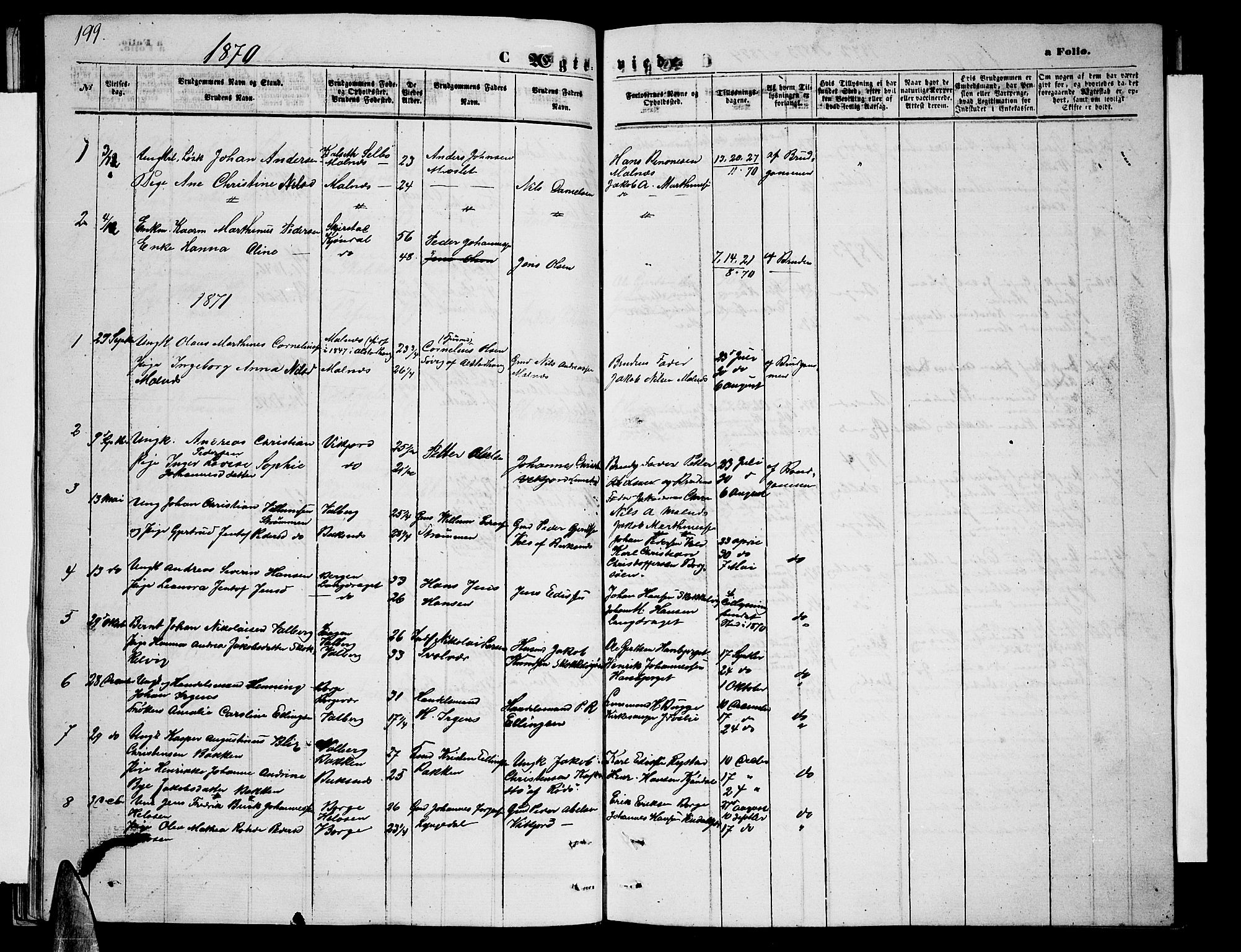 Ministerialprotokoller, klokkerbøker og fødselsregistre - Nordland, AV/SAT-A-1459/884/L1196: Parish register (copy) no. 884C02, 1860-1887, p. 199