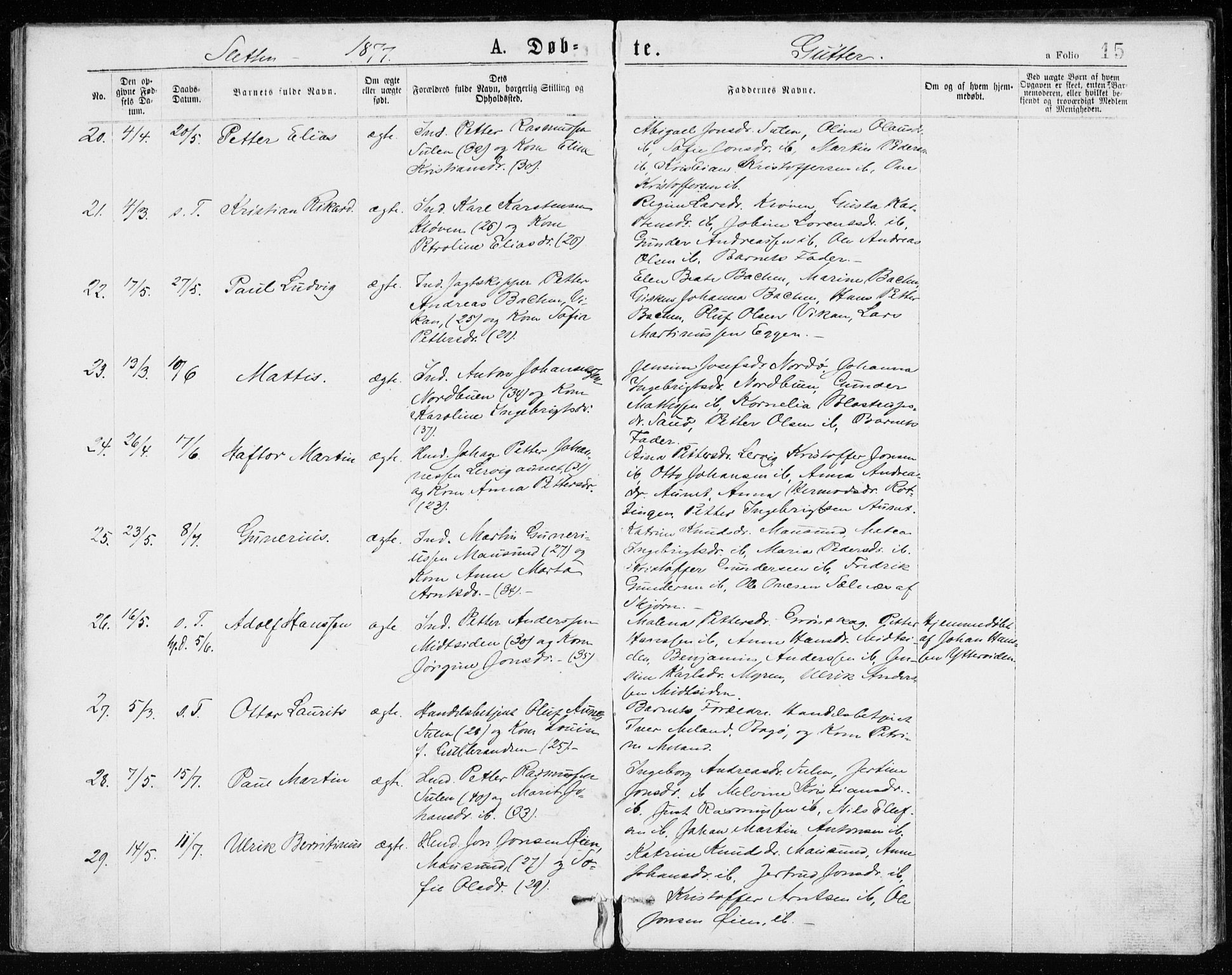 Ministerialprotokoller, klokkerbøker og fødselsregistre - Sør-Trøndelag, SAT/A-1456/640/L0577: Parish register (official) no. 640A02, 1877-1878, p. 15