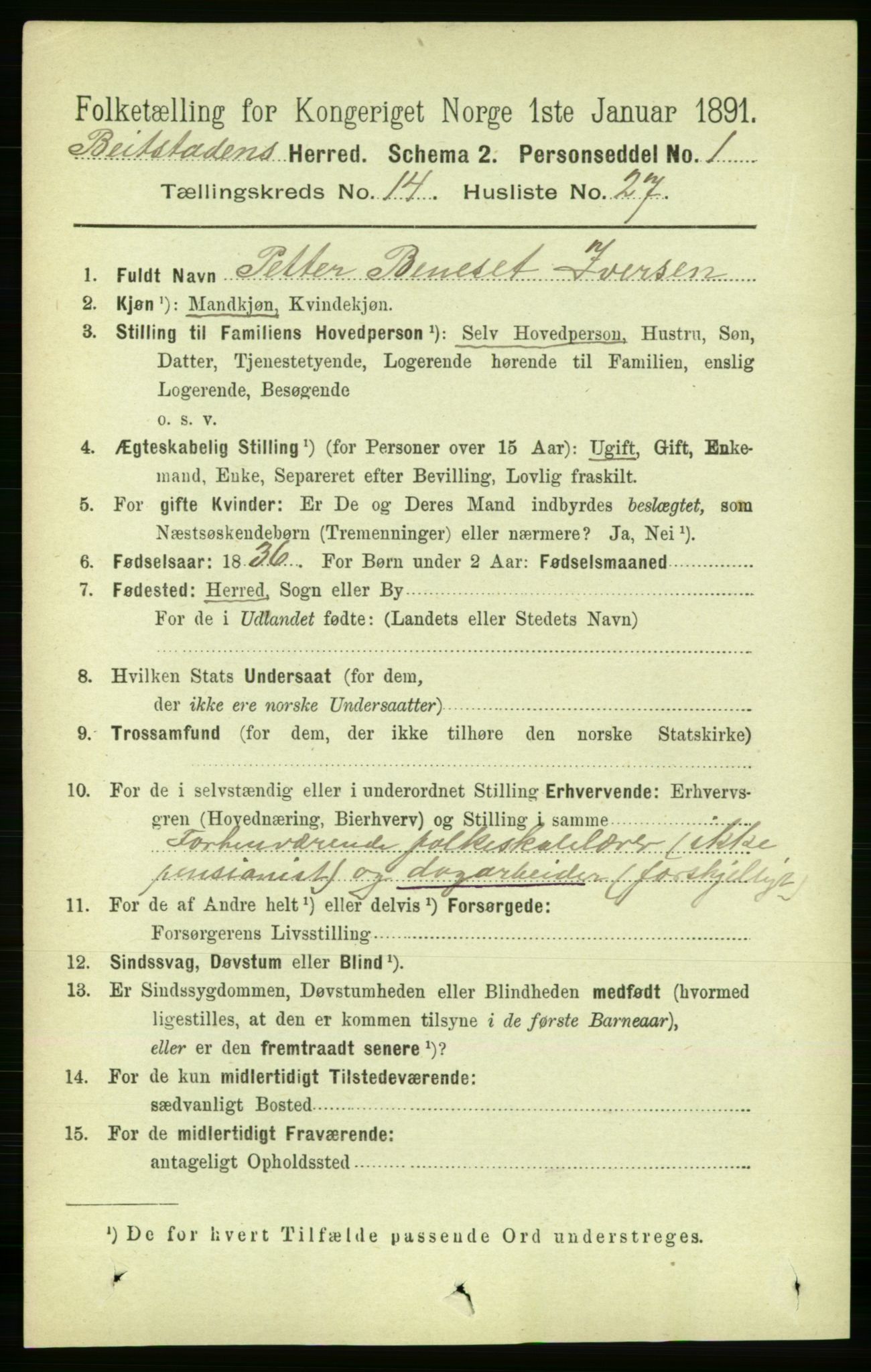 RA, 1891 census for 1727 Beitstad, 1891, p. 3979