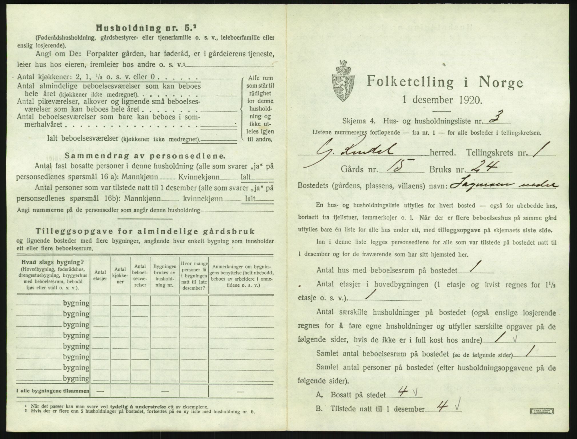 SAH, 1920 census for Ytre Rendal, 1920, p. 45