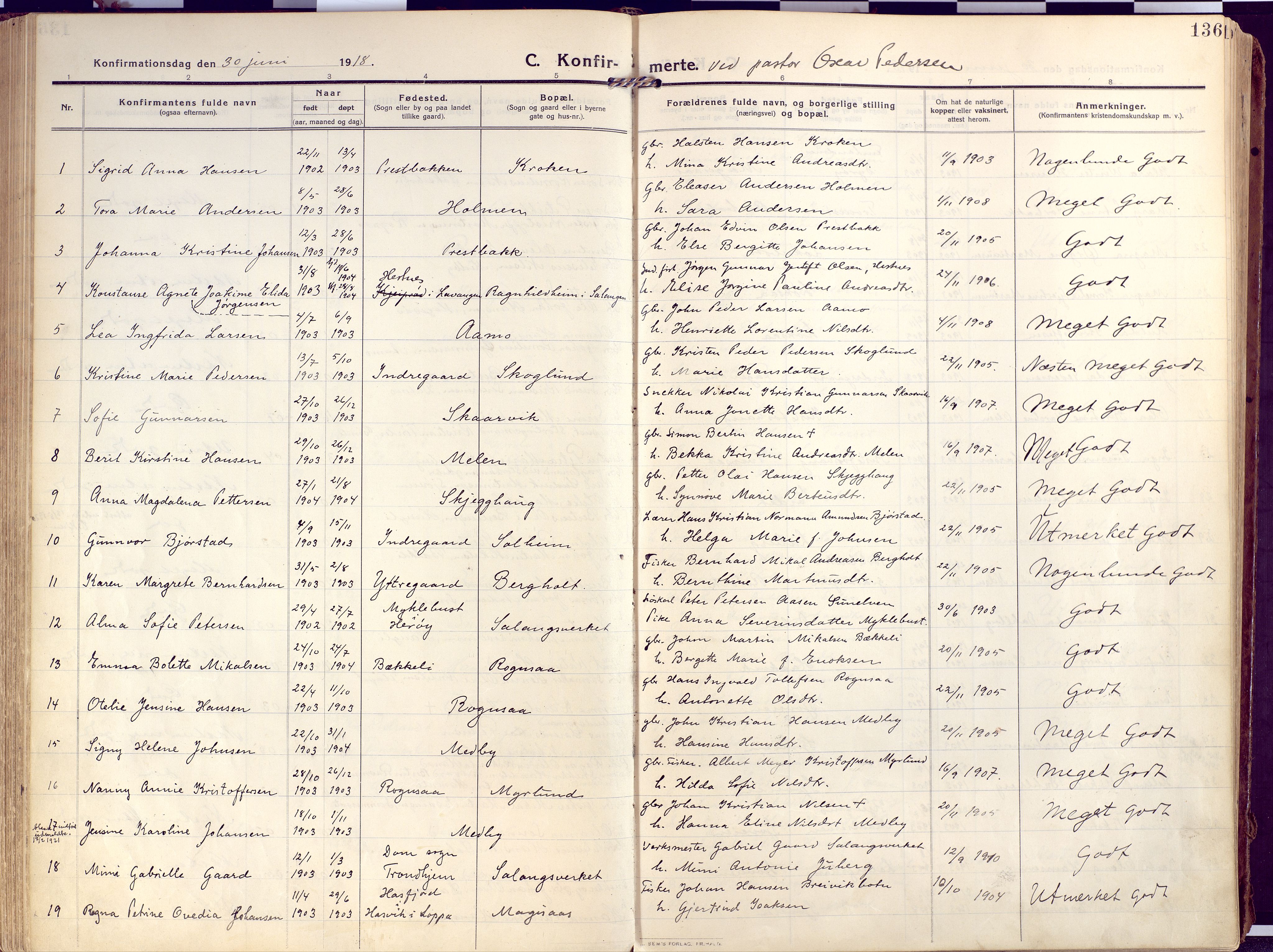 Salangen sokneprestembete, SATØ/S-1324/H/Ha/L0004kirke: Parish register (official) no. 4, 1912-1927, p. 136