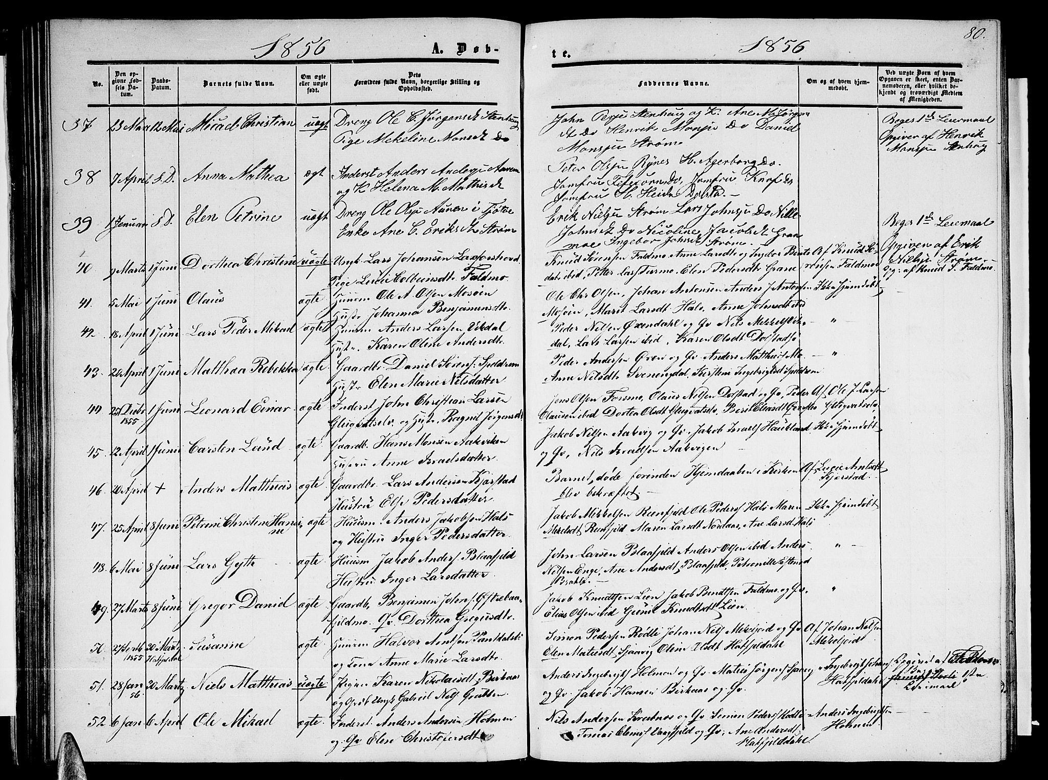 Ministerialprotokoller, klokkerbøker og fødselsregistre - Nordland, SAT/A-1459/820/L0301: Parish register (copy) no. 820C03, 1851-1858, p. 80