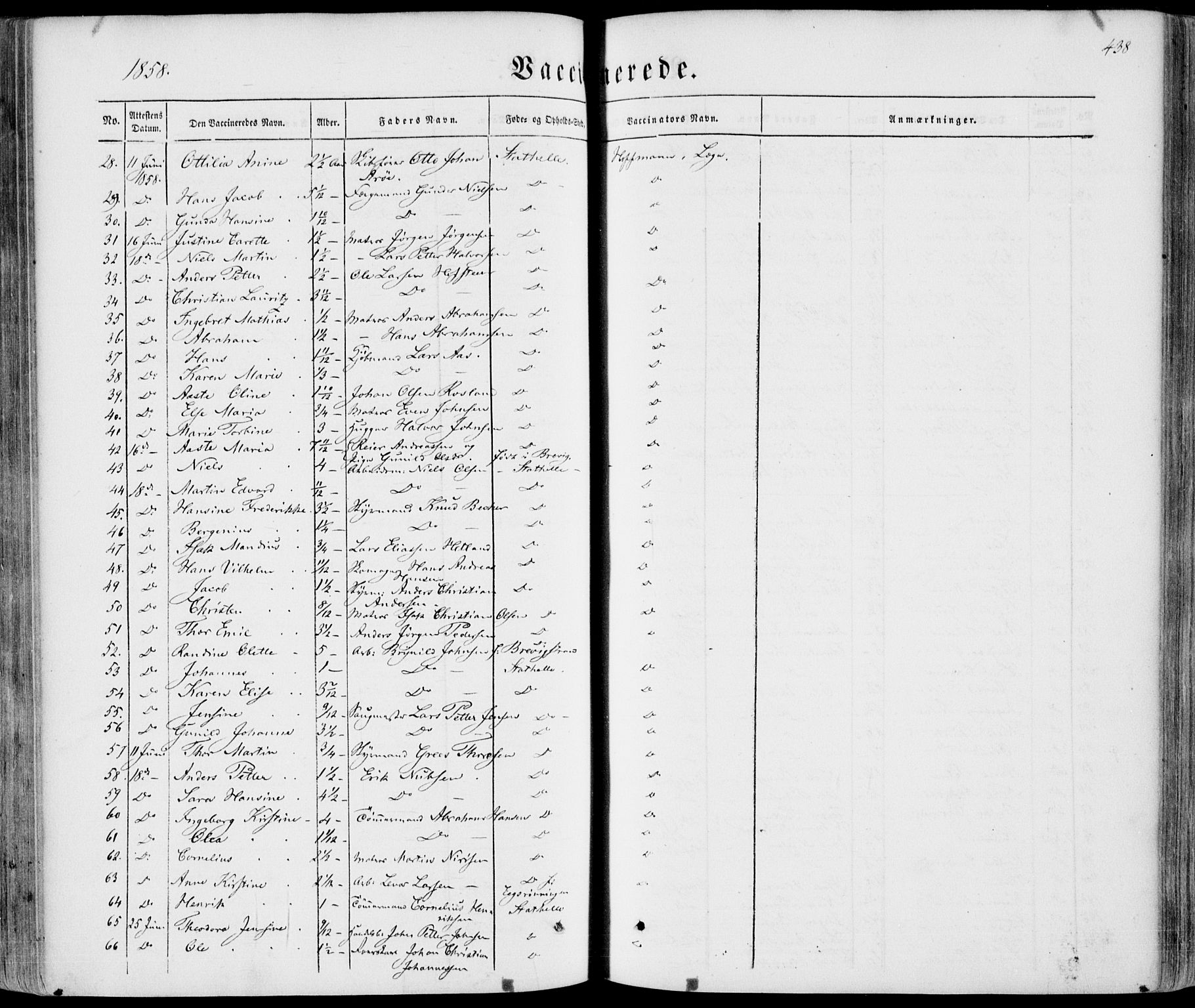 Bamble kirkebøker, SAKO/A-253/F/Fa/L0005: Parish register (official) no. I 5, 1854-1869, p. 438