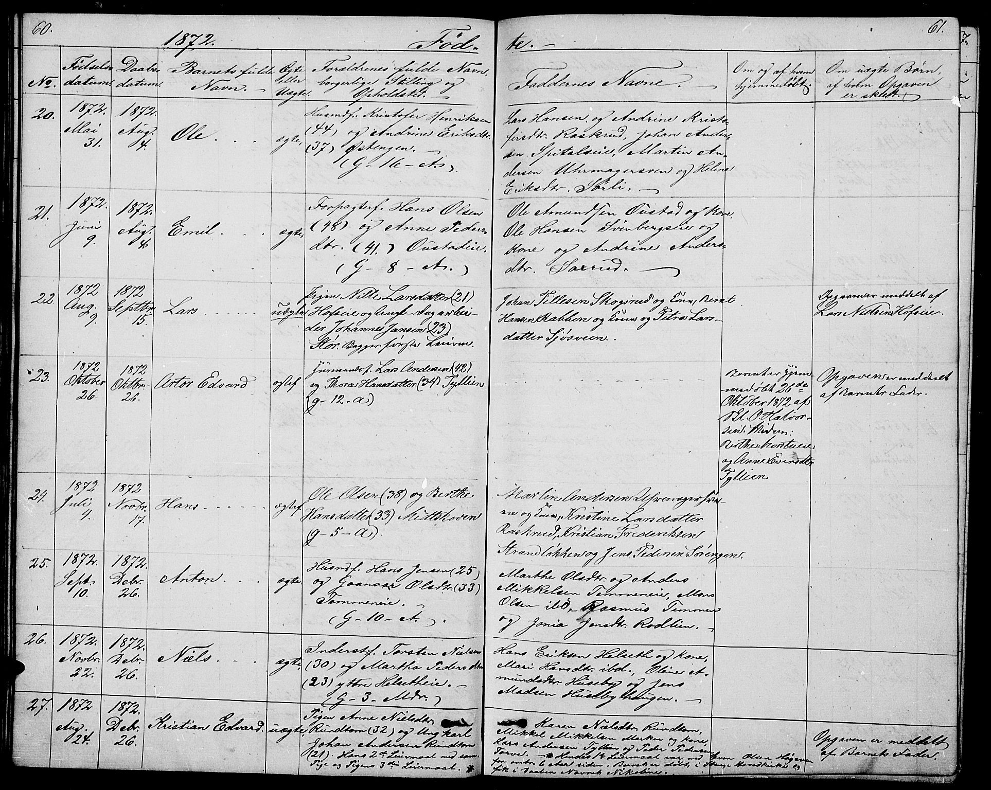 Stange prestekontor, AV/SAH-PREST-002/L/L0005: Parish register (copy) no. 5, 1861-1881, p. 60-61