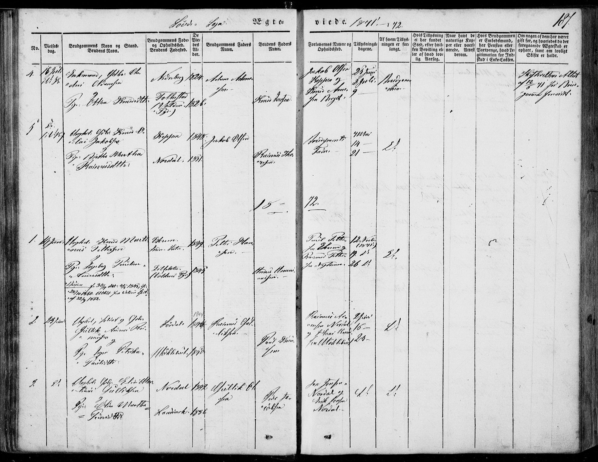 Ministerialprotokoller, klokkerbøker og fødselsregistre - Møre og Romsdal, AV/SAT-A-1454/502/L0023: Parish register (official) no. 502A01, 1844-1873, p. 187