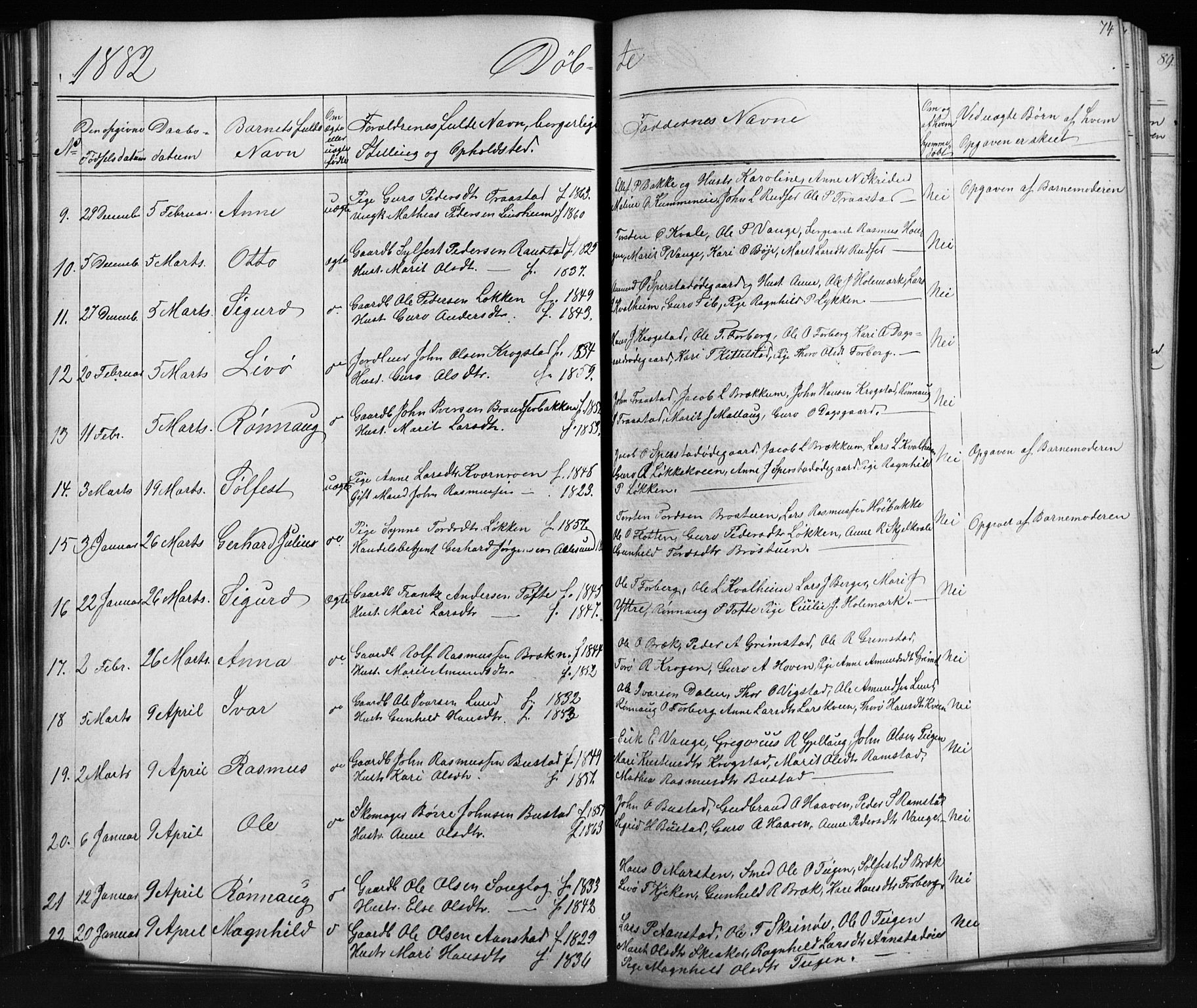Skjåk prestekontor, SAH/PREST-072/H/Ha/Hab/L0001: Parish register (copy) no. 1, 1865-1893, p. 74