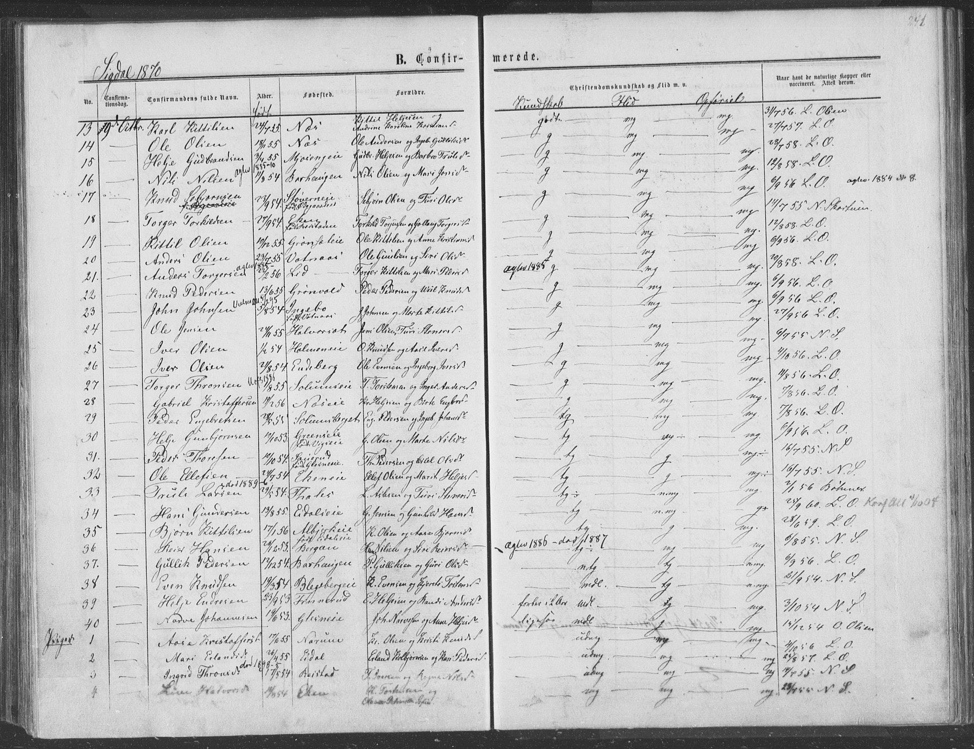 Sigdal kirkebøker, AV/SAKO-A-245/F/Fa/L0009a: Parish register (official) no. I 9A, 1860-1871, p. 241