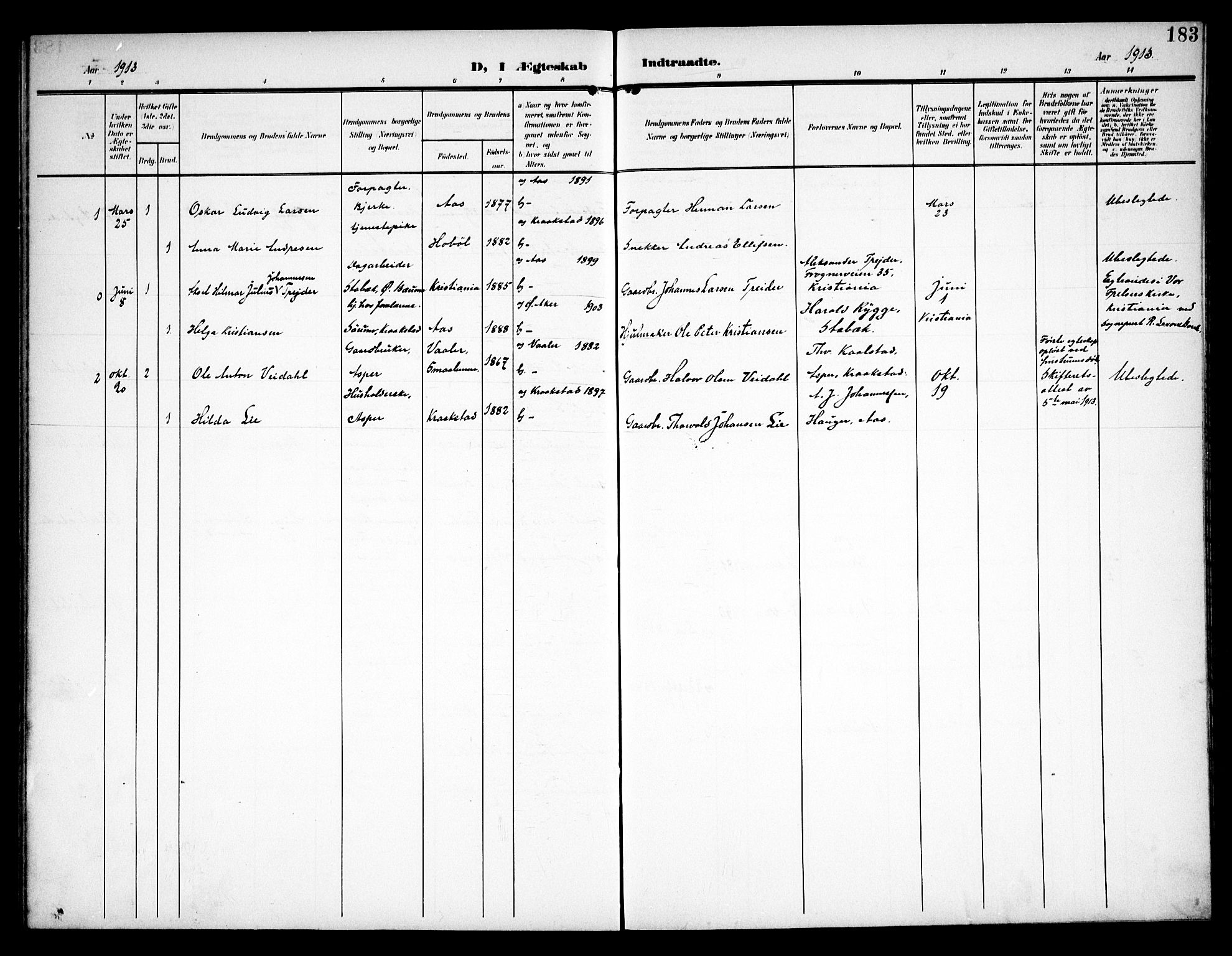 Kråkstad prestekontor Kirkebøker, AV/SAO-A-10125a/G/Ga/L0002: Parish register (copy) no. I 2, 1905-1934, p. 183