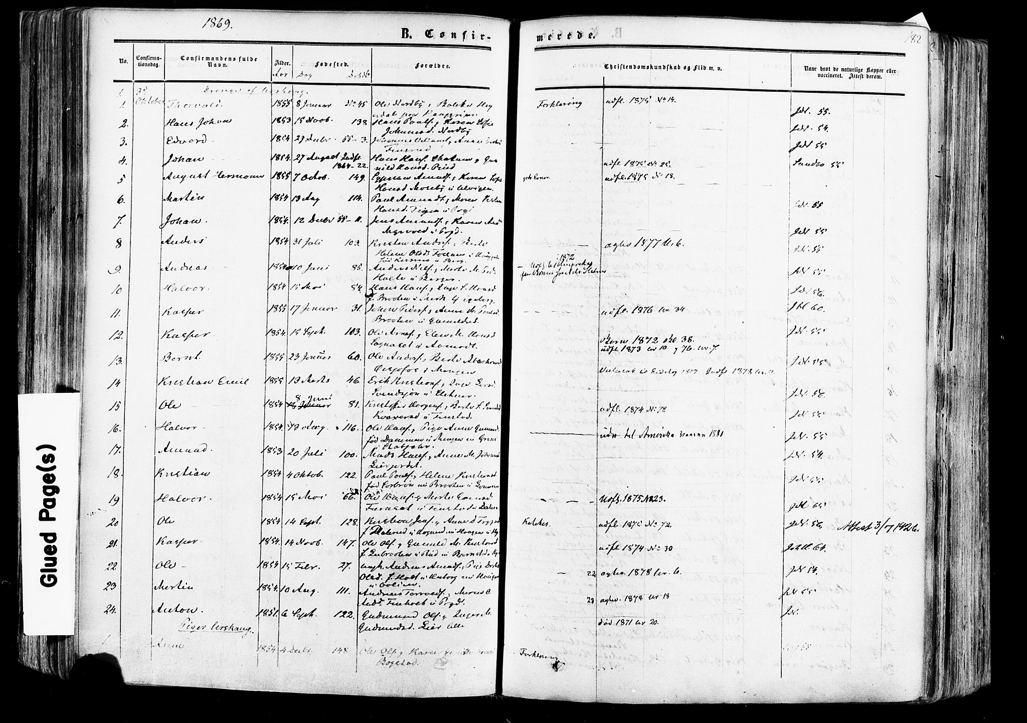 Aurskog prestekontor Kirkebøker, SAO/A-10304a/F/Fa/L0007: Parish register (official) no. I 7, 1854-1877, p. 182