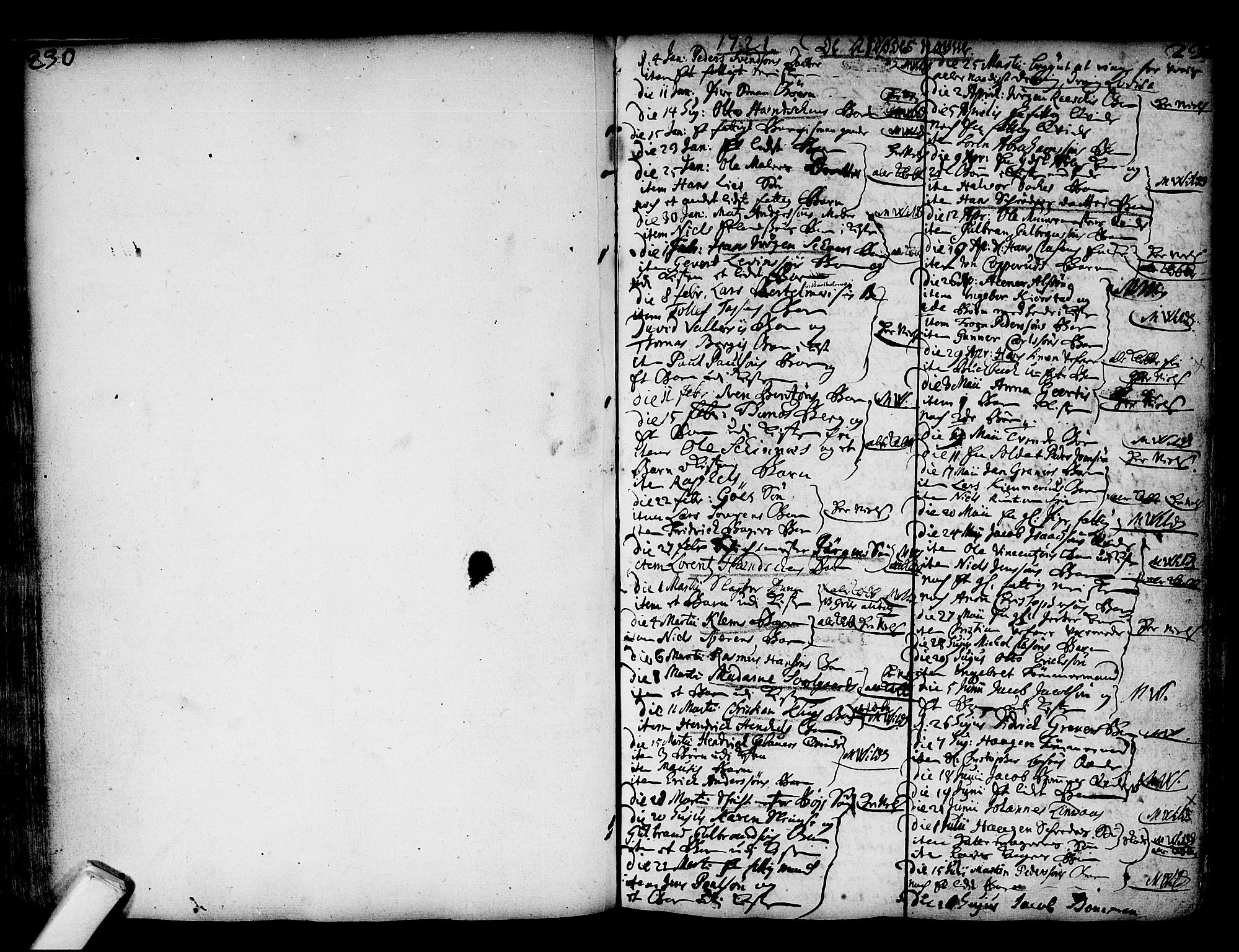Kongsberg kirkebøker, SAKO/A-22/F/Fa/L0002: Parish register (official) no. I 2, 1721-1743, p. 230-231