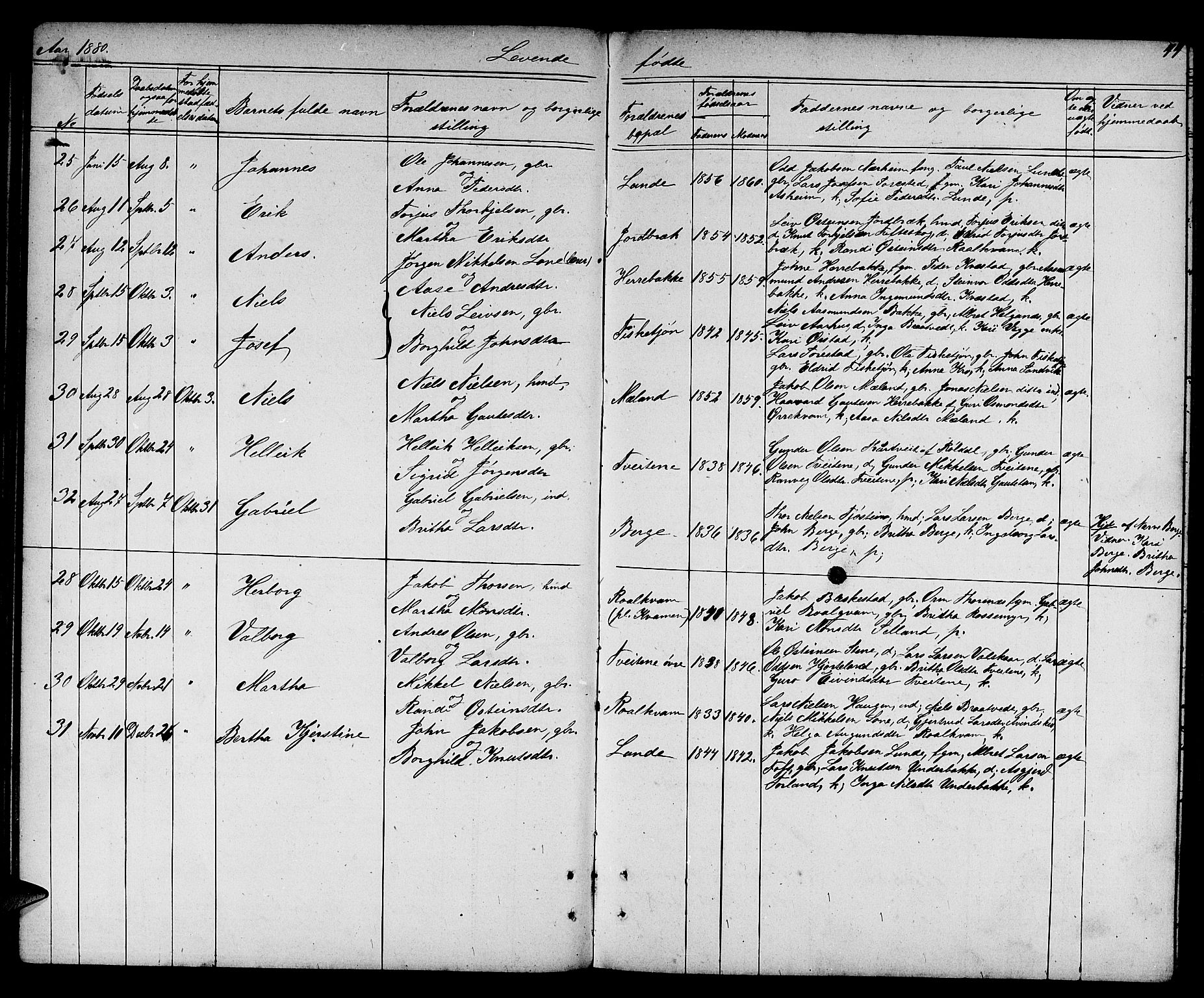 Suldal sokneprestkontor, SAST/A-101845/01/V/L0004: Parish register (copy) no. B 4, 1866-1885, p. 44