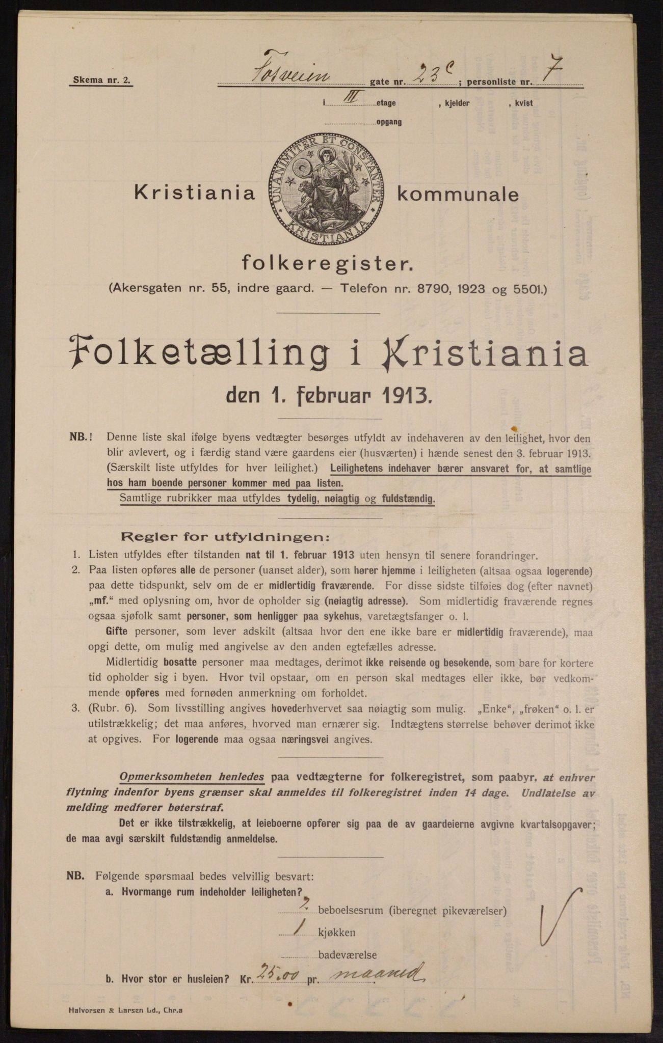 OBA, Municipal Census 1913 for Kristiania, 1913, p. 25458