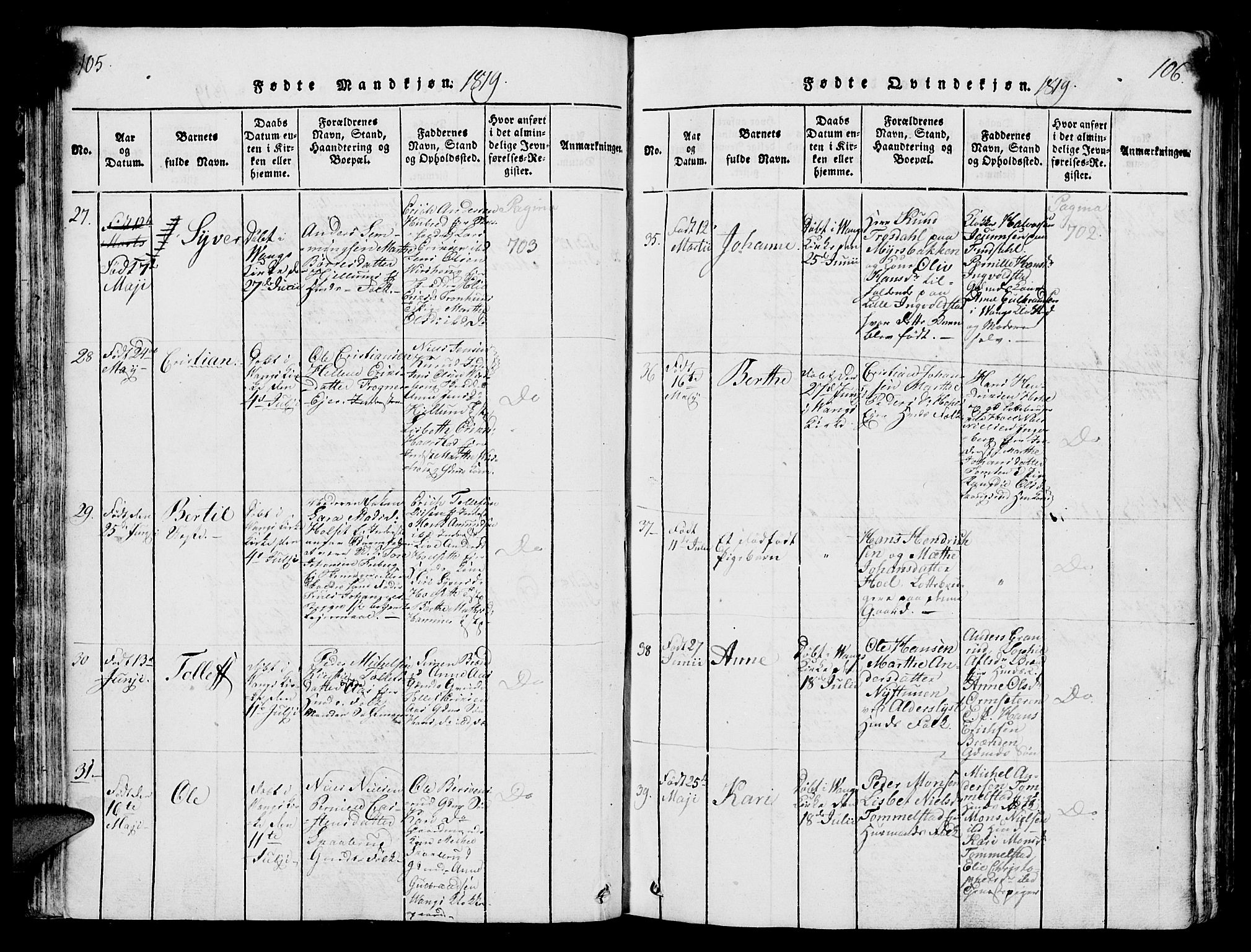 Vang prestekontor, Hedmark, AV/SAH-PREST-008/H/Ha/Hab/L0004: Parish register (copy) no. 4, 1813-1827, p. 105-106