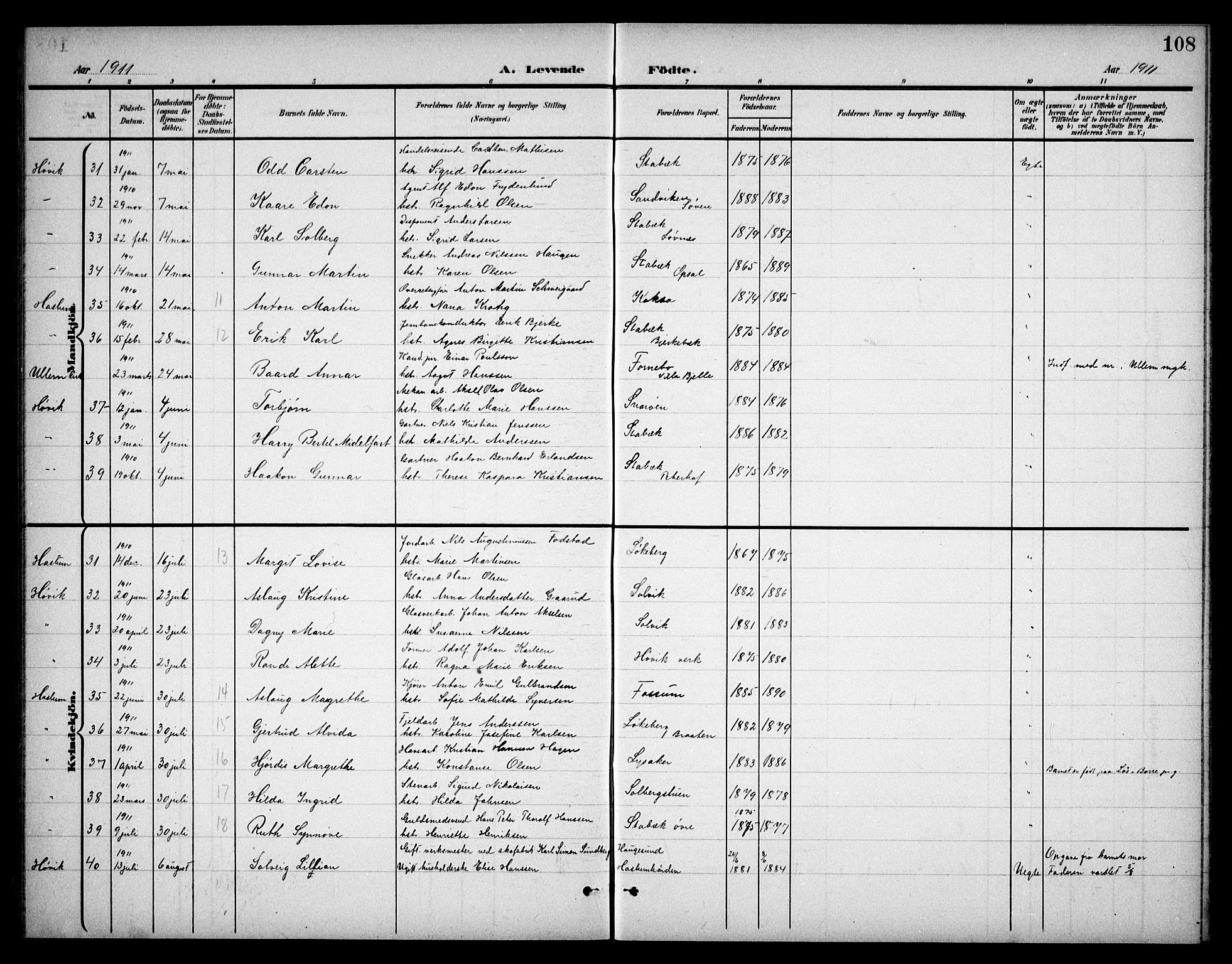 Østre Bærum prestekontor Kirkebøker, AV/SAO-A-10887/G/Ga/L0001: Parish register (copy) no. 1, 1898-1913, p. 108