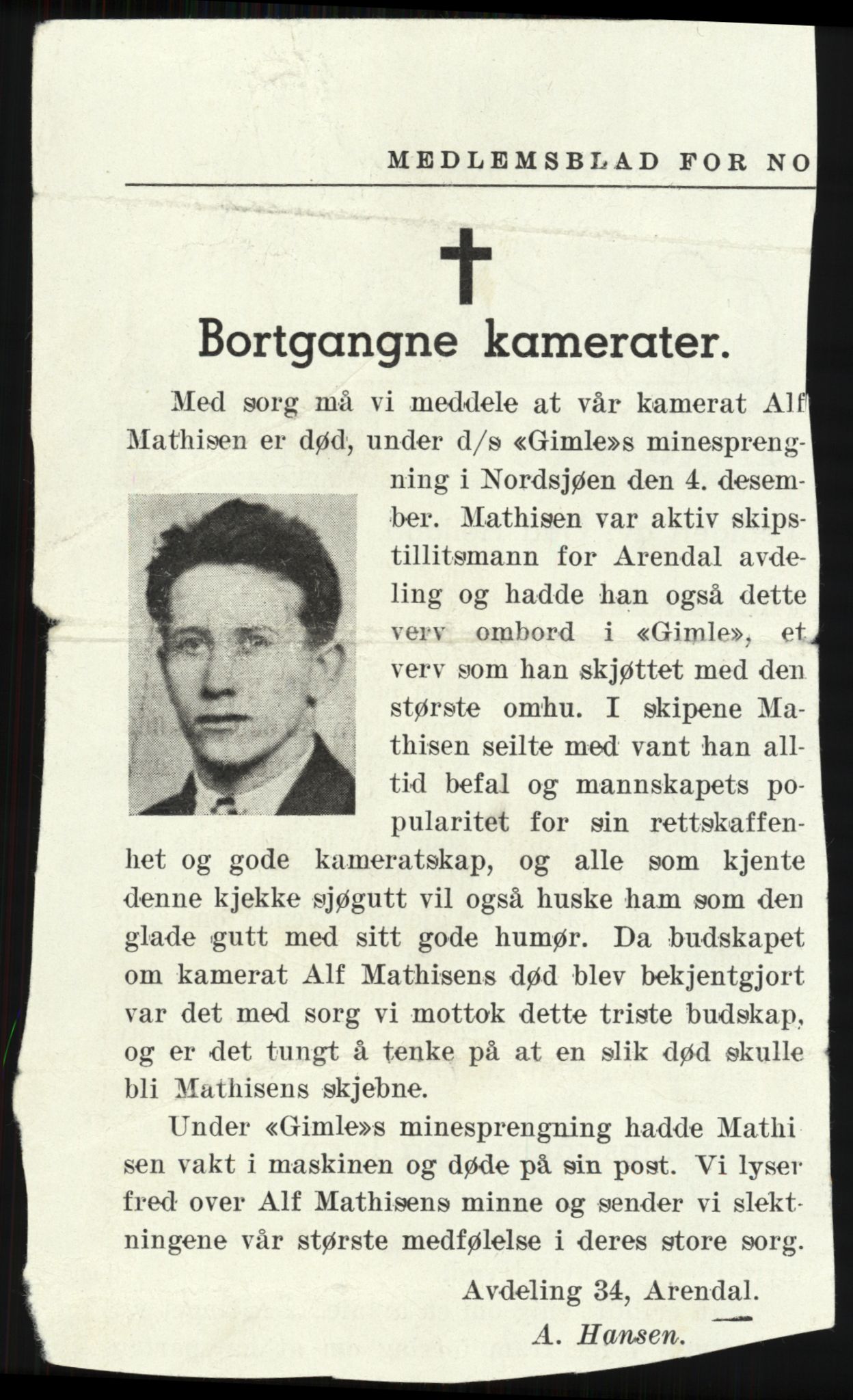 Sosialdepartementet, Våre Falne, RA/S-1708/E/Ee/L0094: Personmapper: Maliniak, M 4567c - Mathisen, Alfred 4635b, 1945-1951, p. 1017