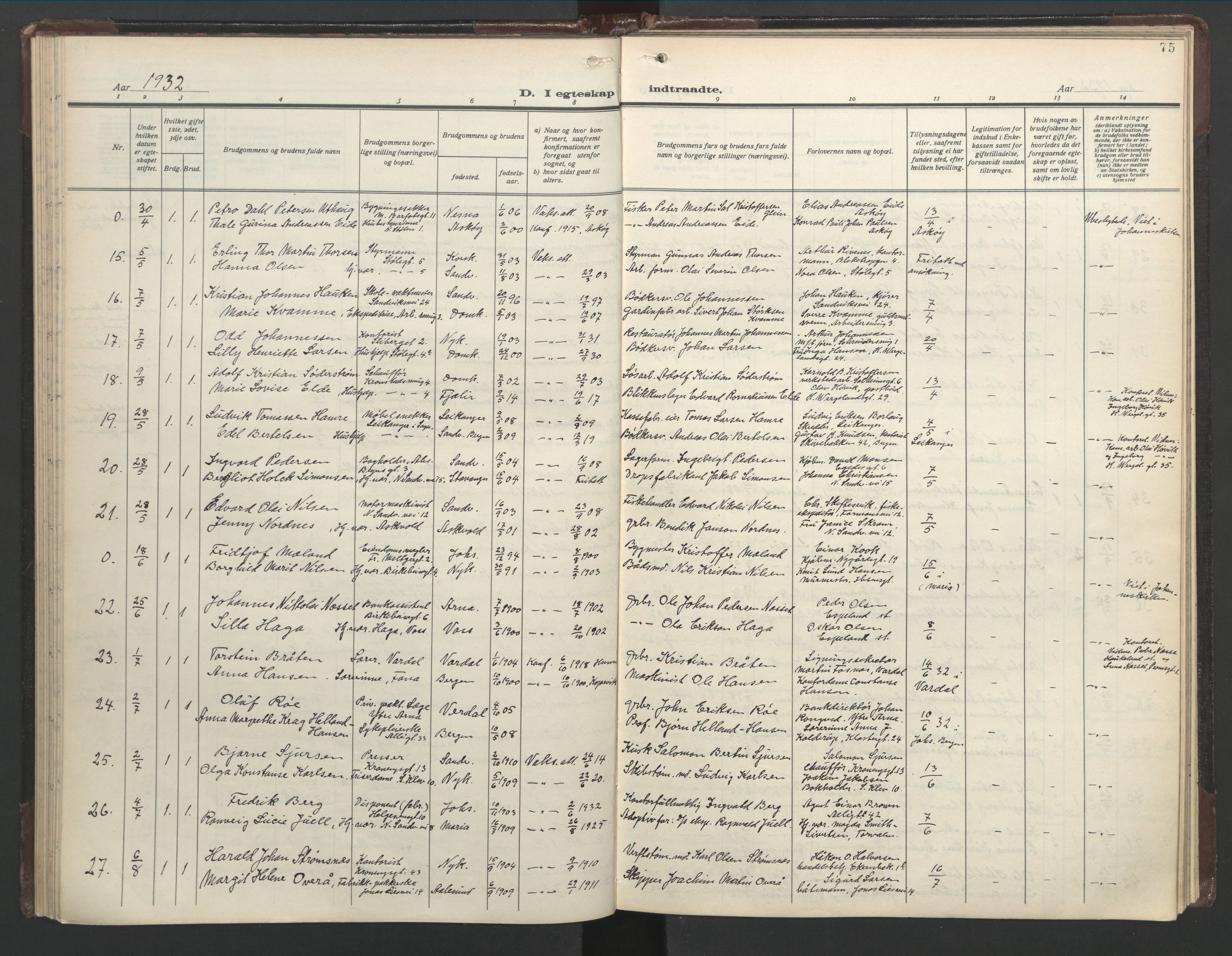 Mariakirken Sokneprestembete, SAB/A-76901/H/Hab/L0011: Parish register (copy) no. A 11, 1938-1955, p. 74b-75a