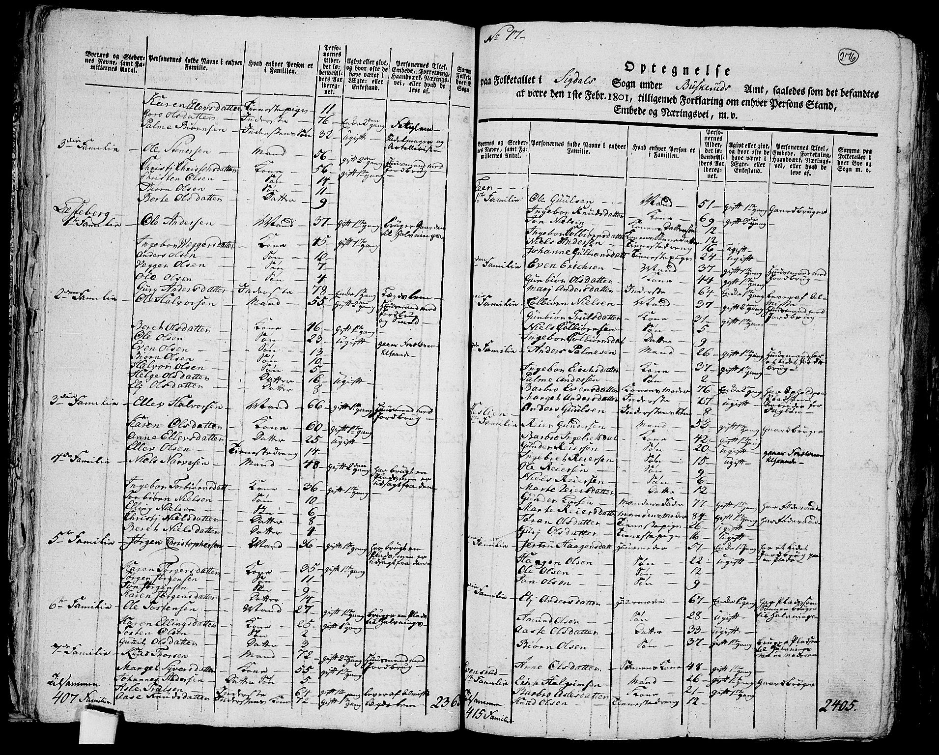 RA, 1801 census for 0621P Sigdal, 1801, p. 275b-276a