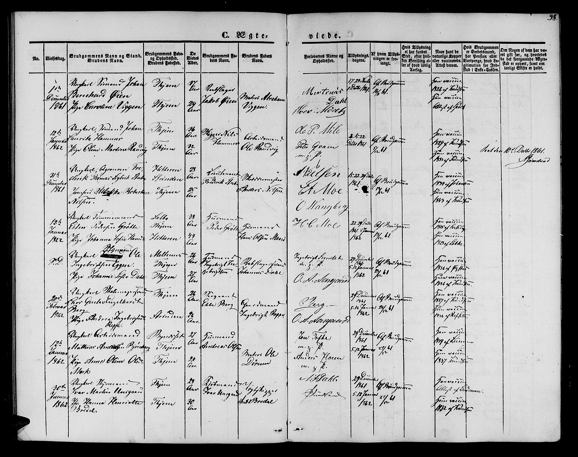 Ministerialprotokoller, klokkerbøker og fødselsregistre - Sør-Trøndelag, SAT/A-1456/602/L0111: Parish register (official) no. 602A09, 1844-1867, p. 98