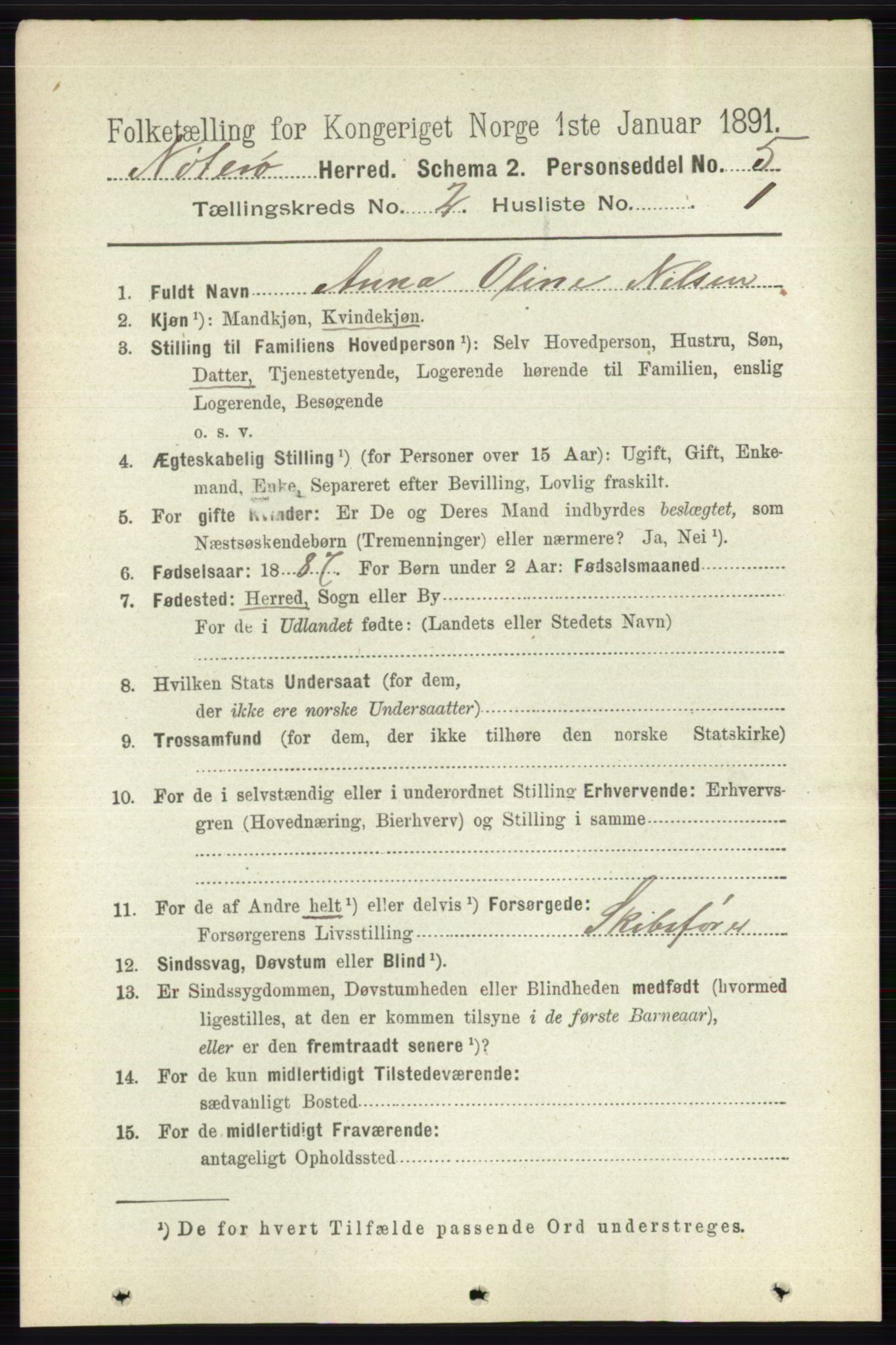 RA, 1891 census for 0722 Nøtterøy, 1891, p. 846