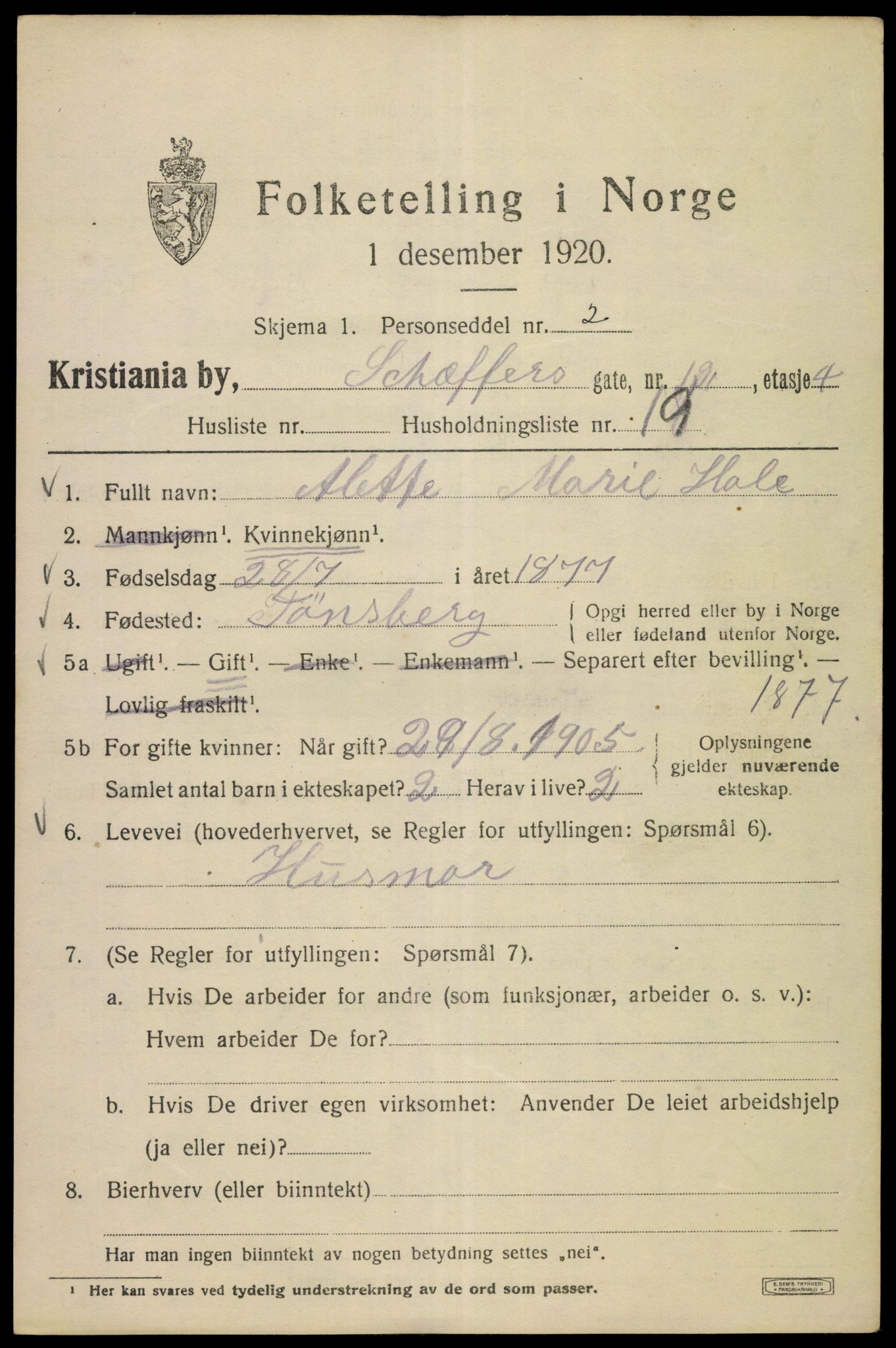 SAO, 1920 census for Kristiania, 1920, p. 502705