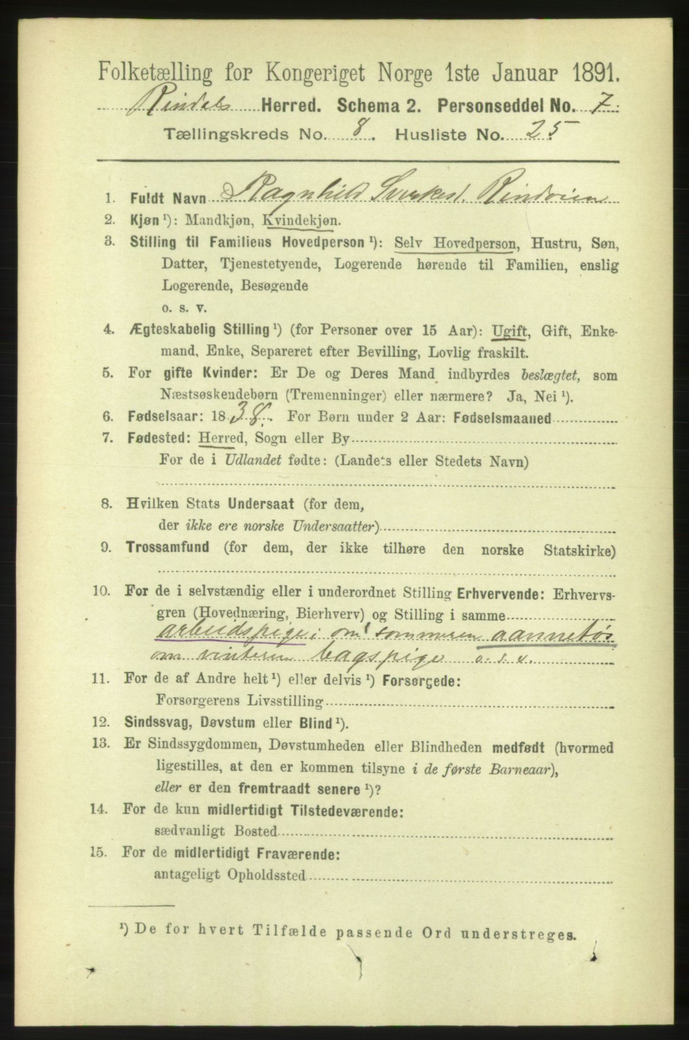 RA, 1891 census for 1567 Rindal, 1891, p. 2635