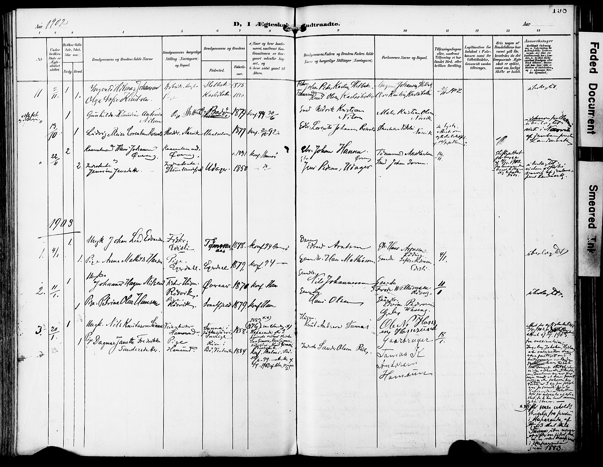 Ministerialprotokoller, klokkerbøker og fødselsregistre - Nordland, AV/SAT-A-1459/859/L0848: Parish register (official) no. 859A08, 1900-1912, p. 198