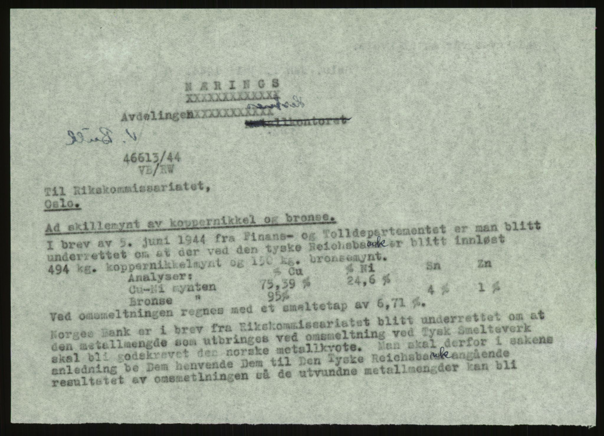 Direktoratet for industriforsyning, Sekretariatet, RA/S-4153/D/Df/L0054: 9. Metallkontoret, 1940-1945, p. 2603