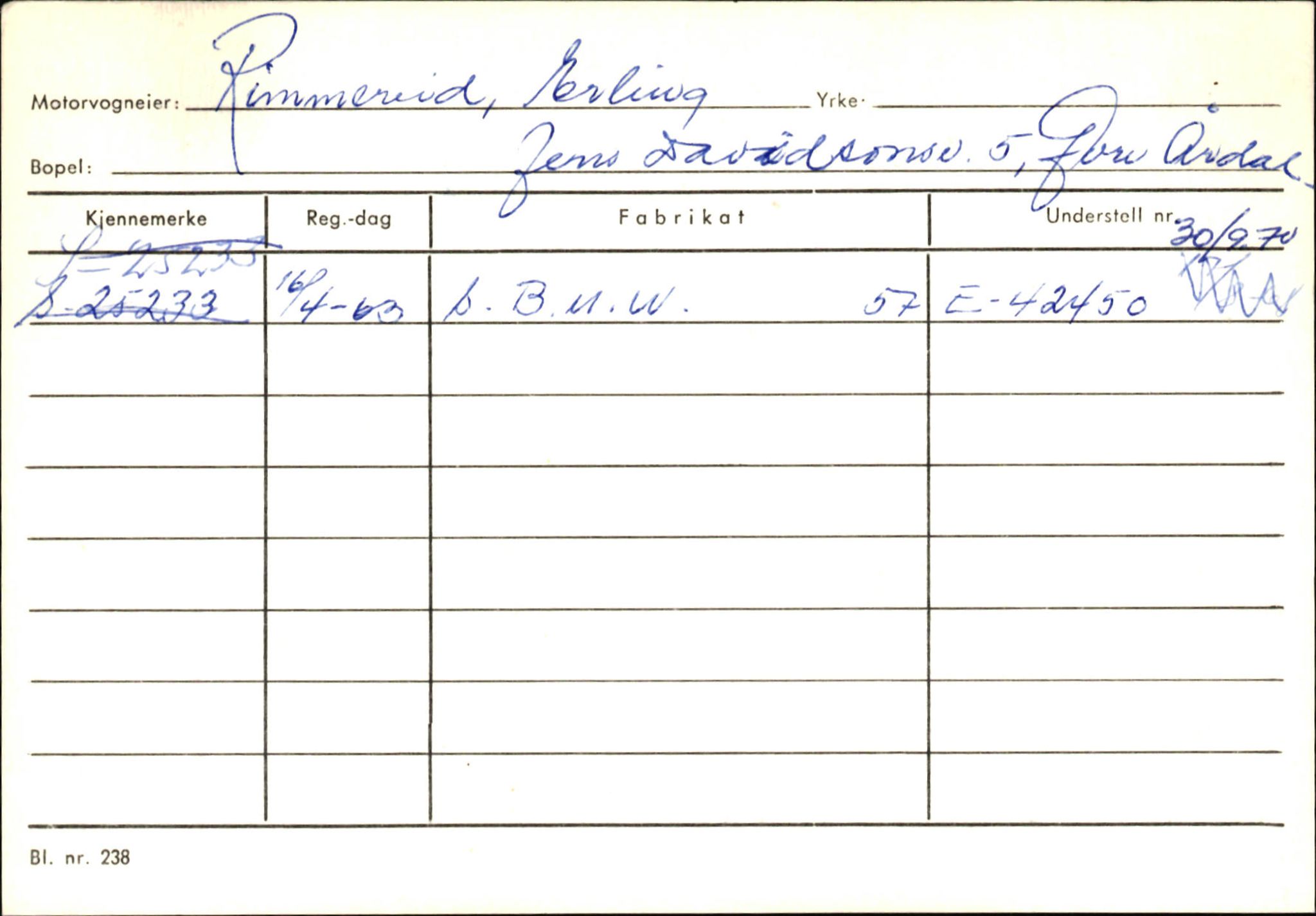 Statens vegvesen, Sogn og Fjordane vegkontor, SAB/A-5301/4/F/L0146: Registerkort Årdal R-Å samt diverse kort, 1945-1975, p. 45