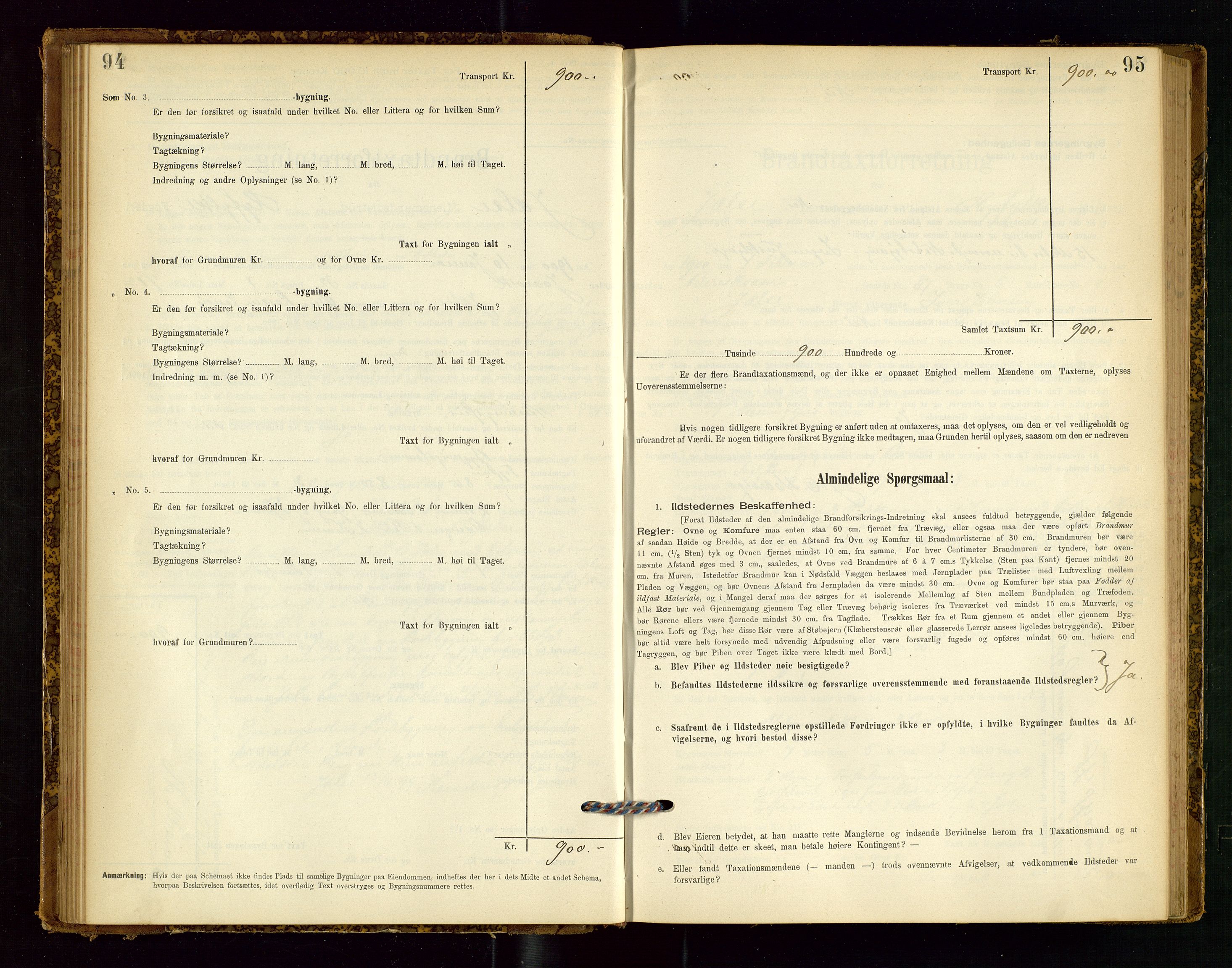 Jelsa lensmannskontor, SAST/A-100360/Gob/L0001: "Brandtaxationsprotocol", 1895-1918, p. 94-95