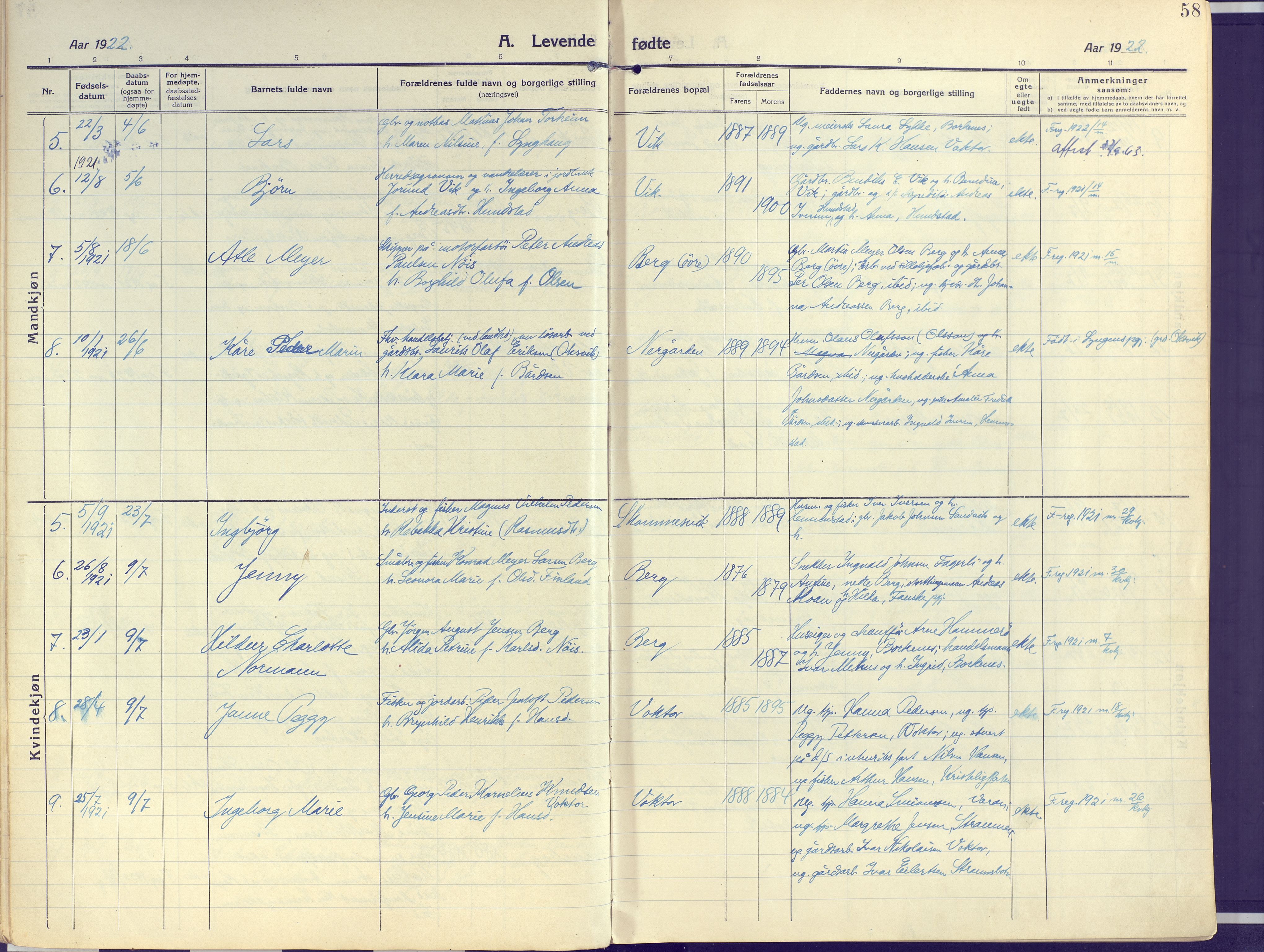 Kvæfjord sokneprestkontor, SATØ/S-1323/G/Ga/Gaa/L0007kirke: Parish register (official) no. 7, 1915-1931, p. 58