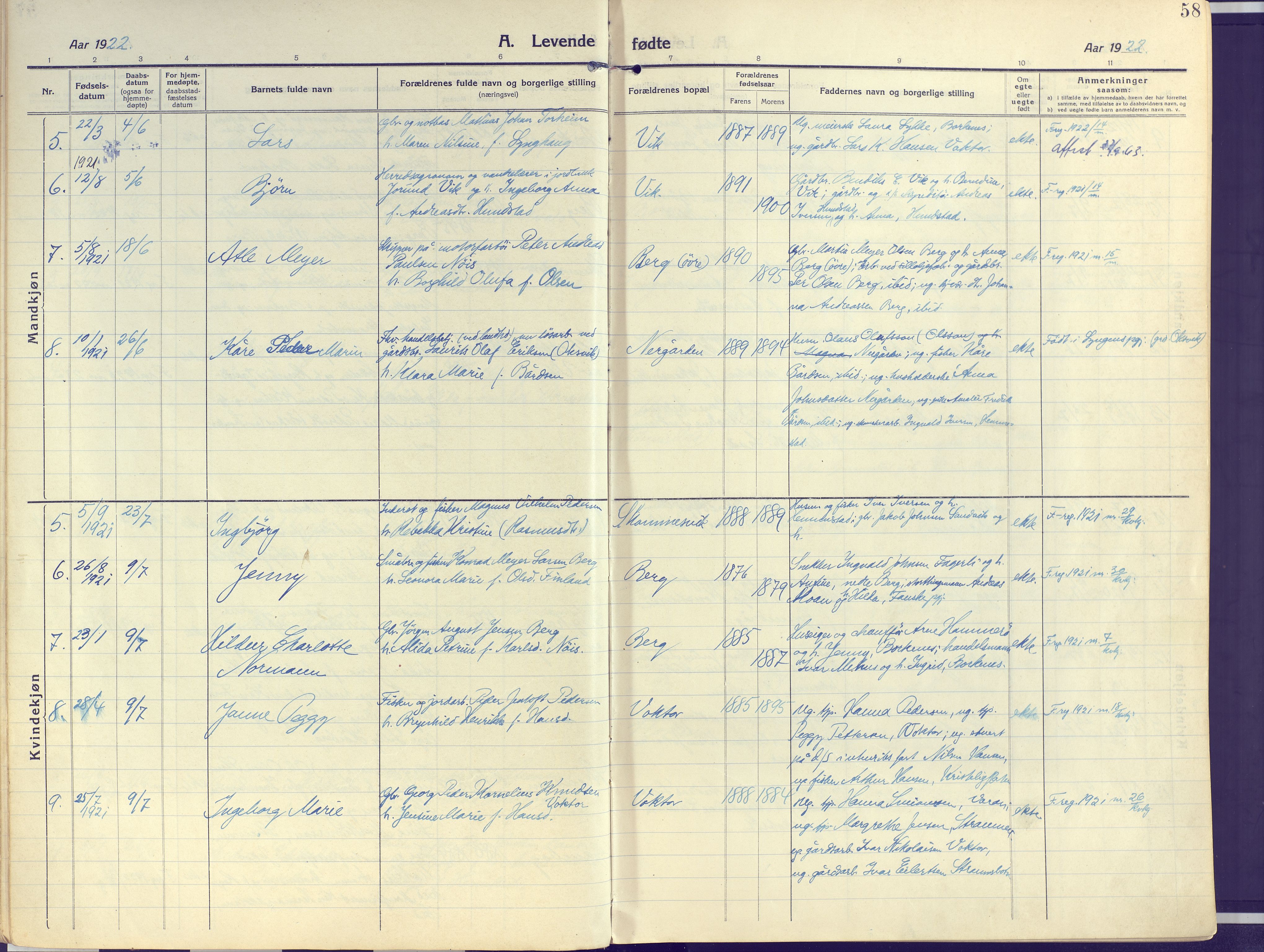 Kvæfjord sokneprestkontor, AV/SATØ-S-1323/G/Ga/Gaa/L0007kirke: Parish register (official) no. 7, 1915-1931, p. 58