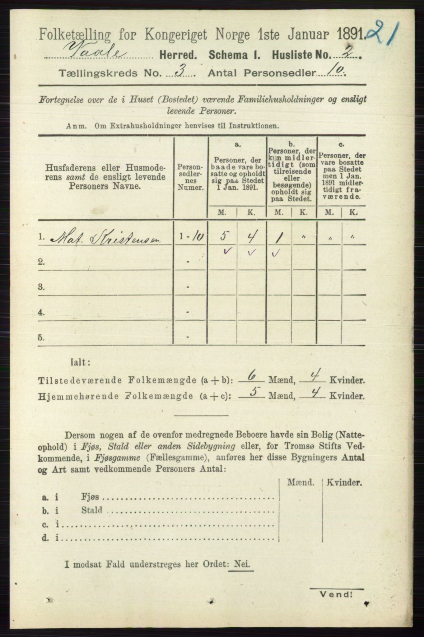 RA, 1891 census for 0716 Våle, 1891, p. 484