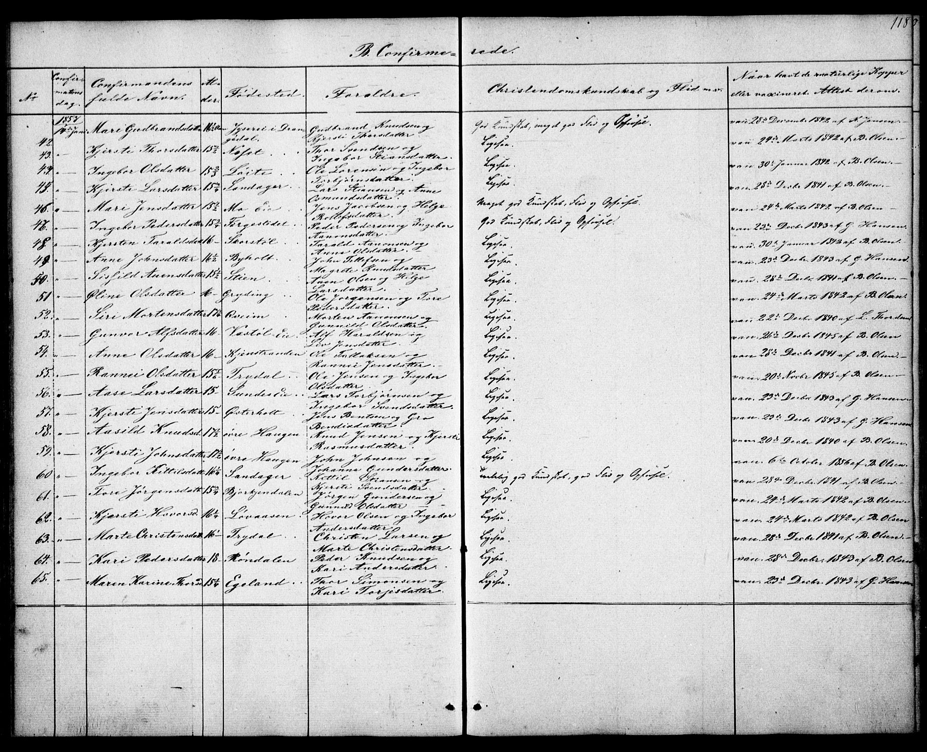 Gjerstad sokneprestkontor, SAK/1111-0014/F/Fa/Faa/L0006: Parish register (official) no. A 6, 1841-1857, p. 118