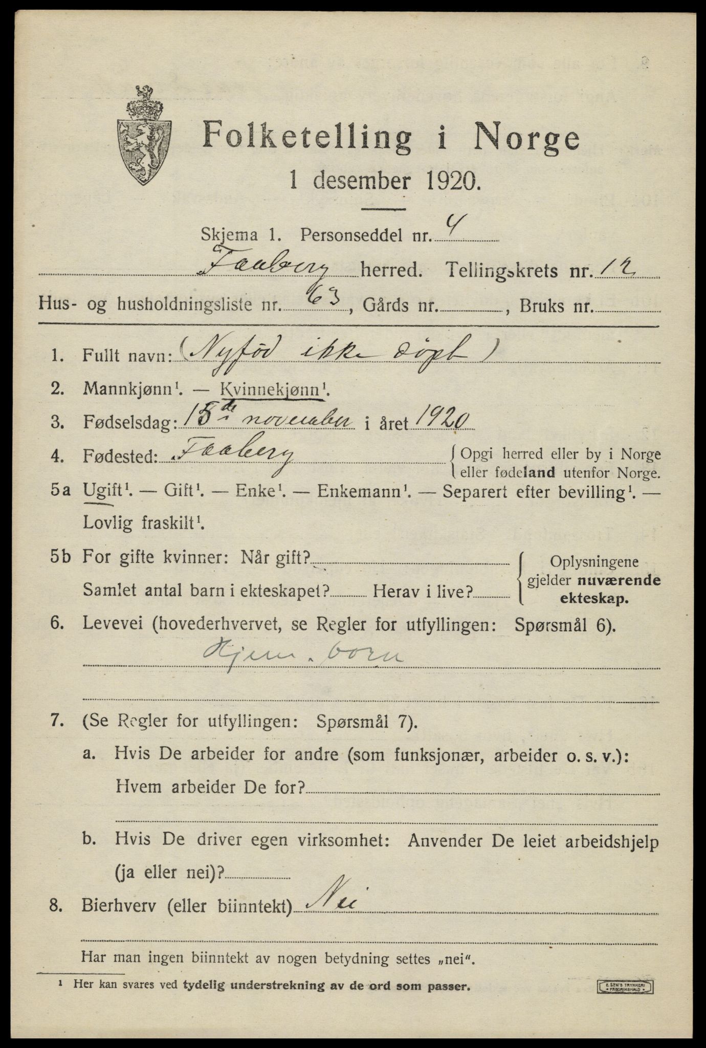 SAH, 1920 census for Fåberg, 1920, p. 13524