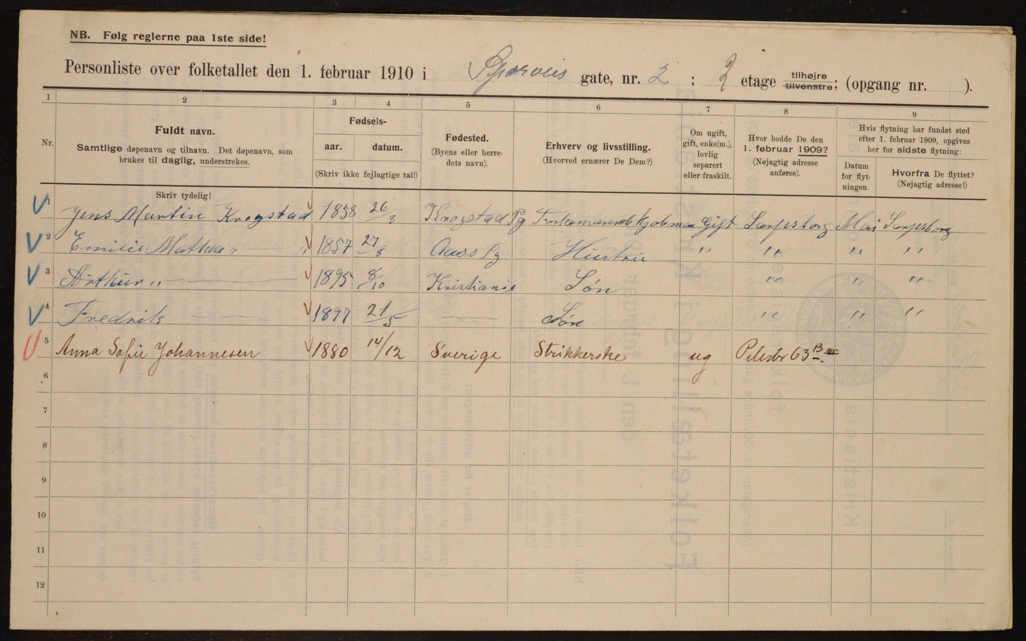 OBA, Municipal Census 1910 for Kristiania, 1910, p. 95528