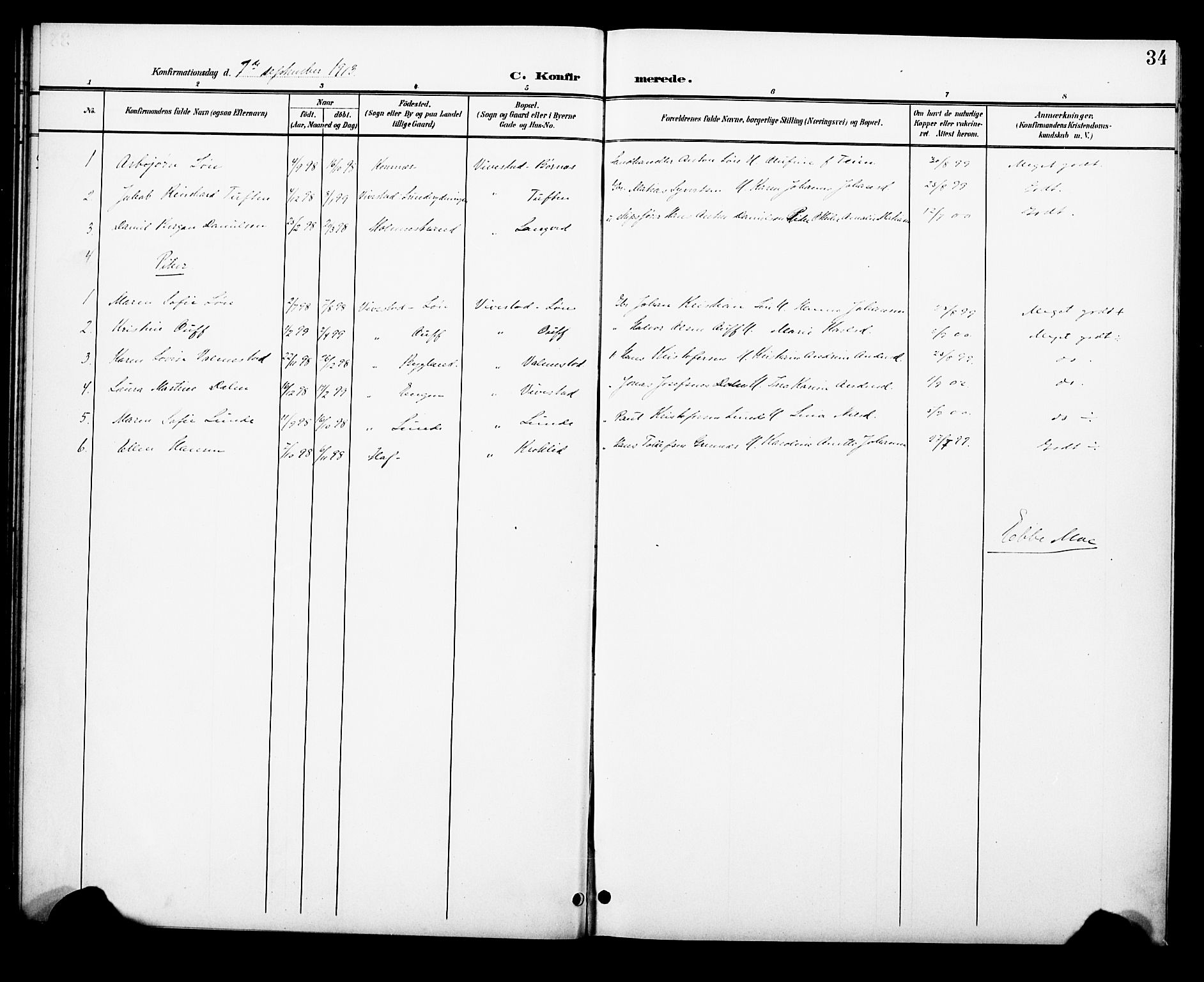 Ramnes kirkebøker, AV/SAKO-A-314/F/Fc/L0002: Parish register (official) no. III 2, 1900-1914, p. 34