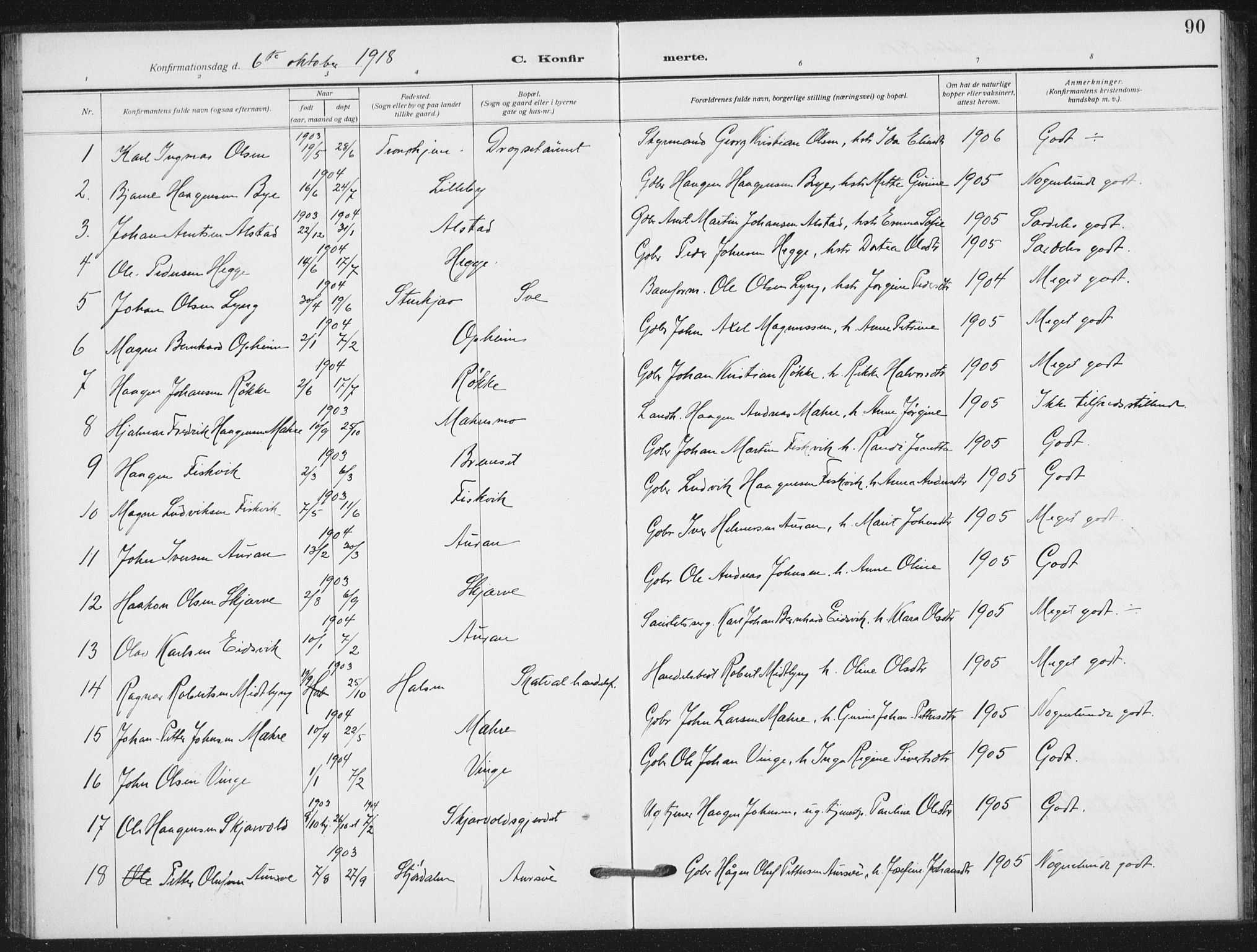 Ministerialprotokoller, klokkerbøker og fødselsregistre - Nord-Trøndelag, SAT/A-1458/712/L0102: Parish register (official) no. 712A03, 1916-1929, p. 90