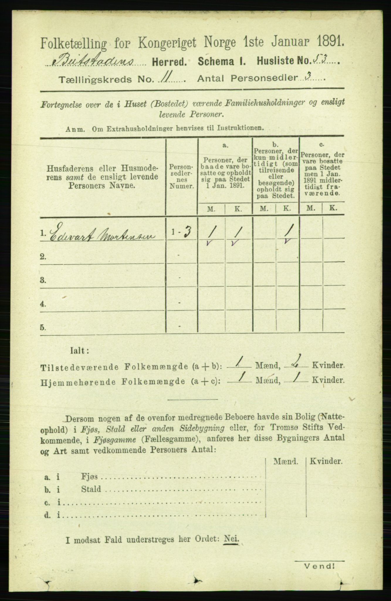 RA, 1891 census for 1727 Beitstad, 1891, p. 3038