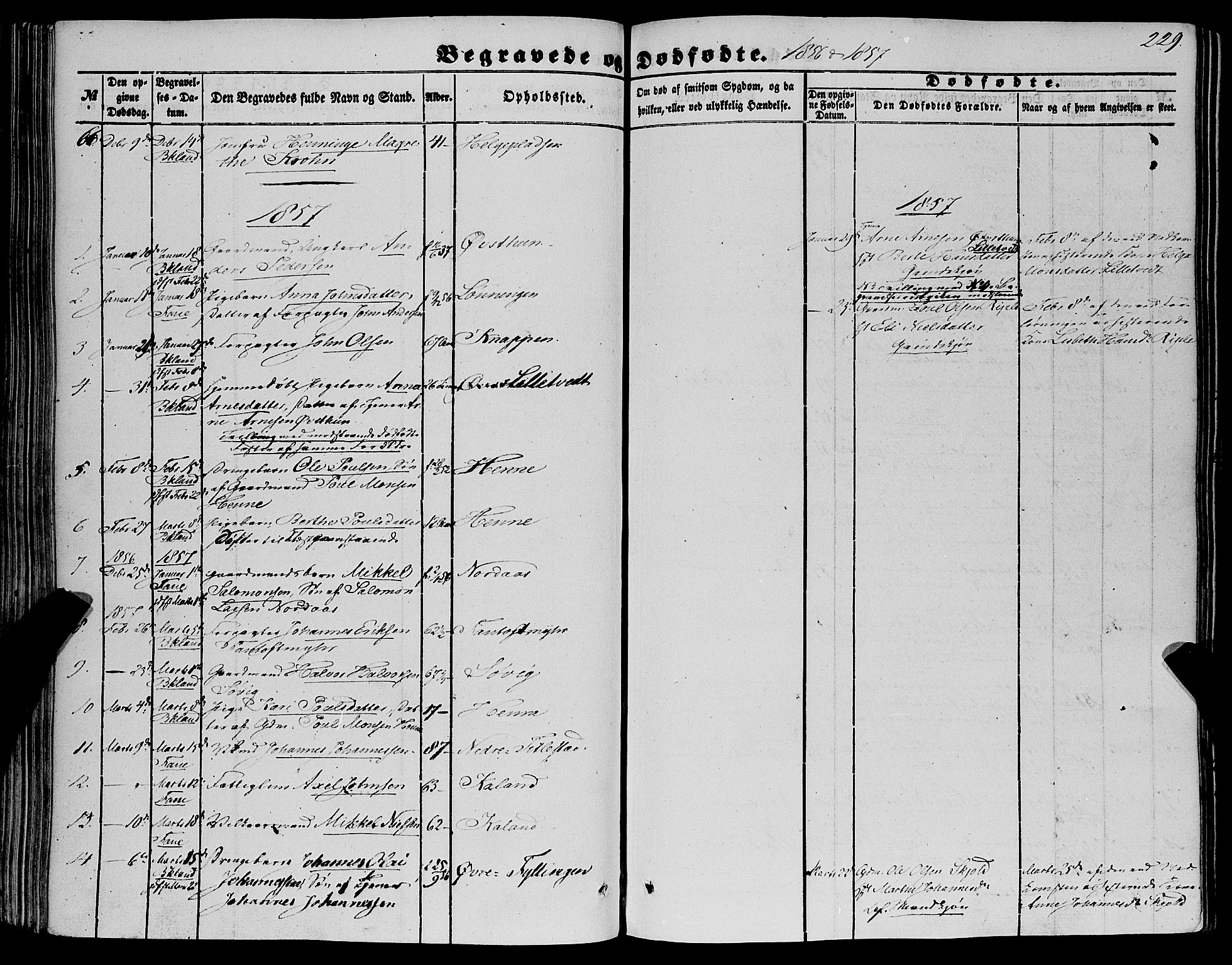 Fana Sokneprestembete, SAB/A-75101/H/Haa/Haaa/L0011: Parish register (official) no. A 11, 1851-1862, p. 229