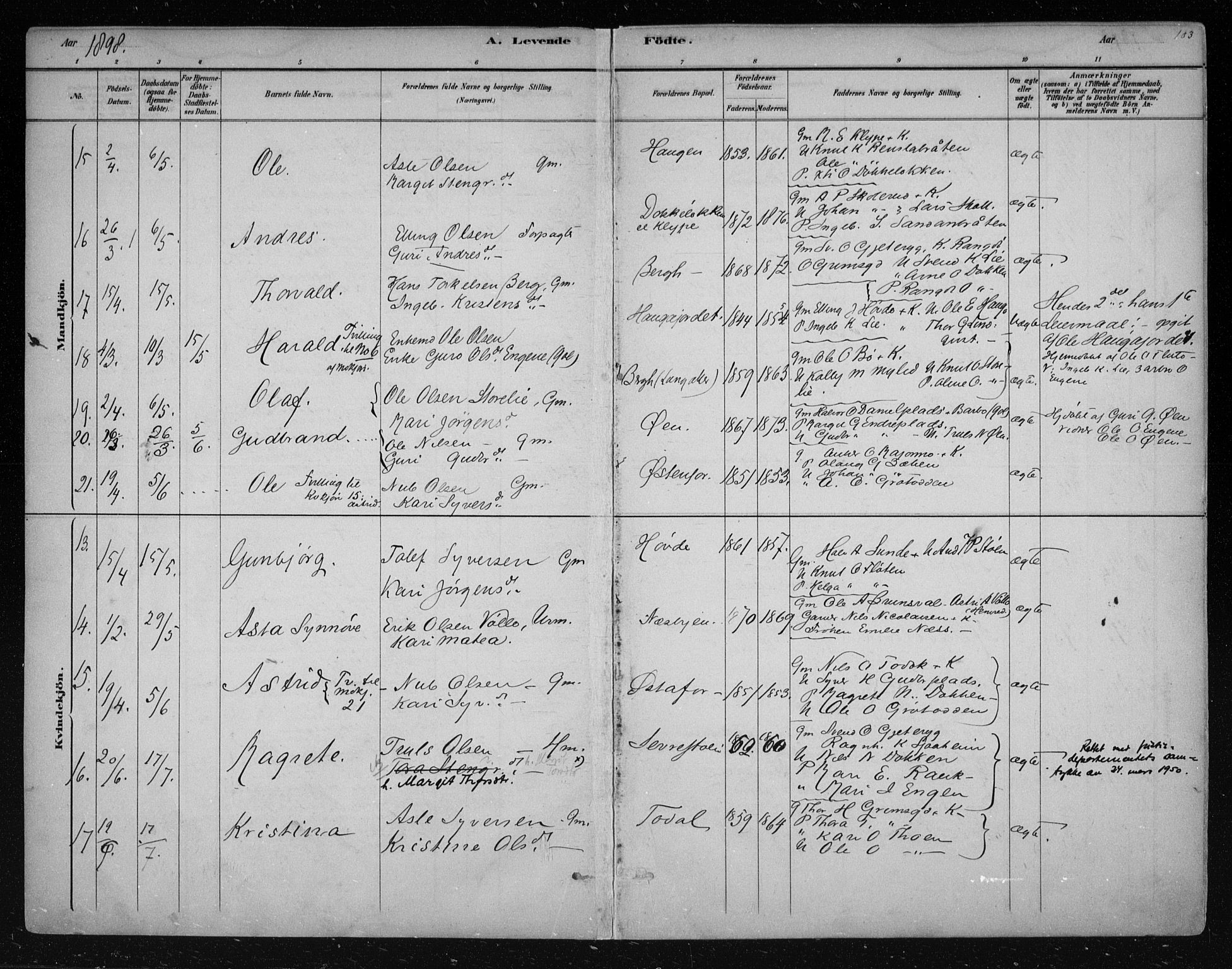 Nes kirkebøker, AV/SAKO-A-236/F/Fa/L0011: Parish register (official) no. 11, 1881-1912, p. 103