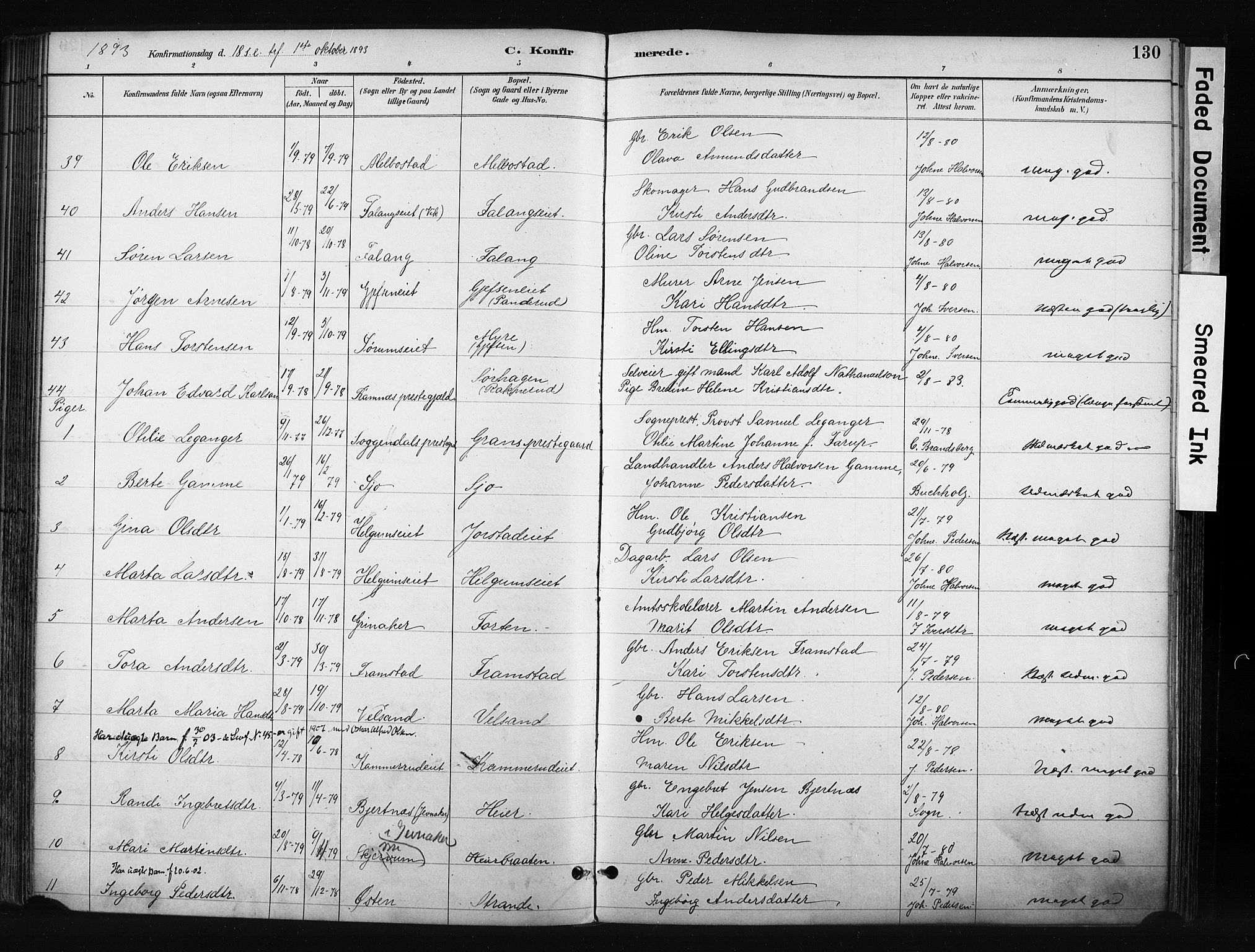 Gran prestekontor, AV/SAH-PREST-112/H/Ha/Haa/L0017: Parish register (official) no. 17, 1889-1897, p. 130